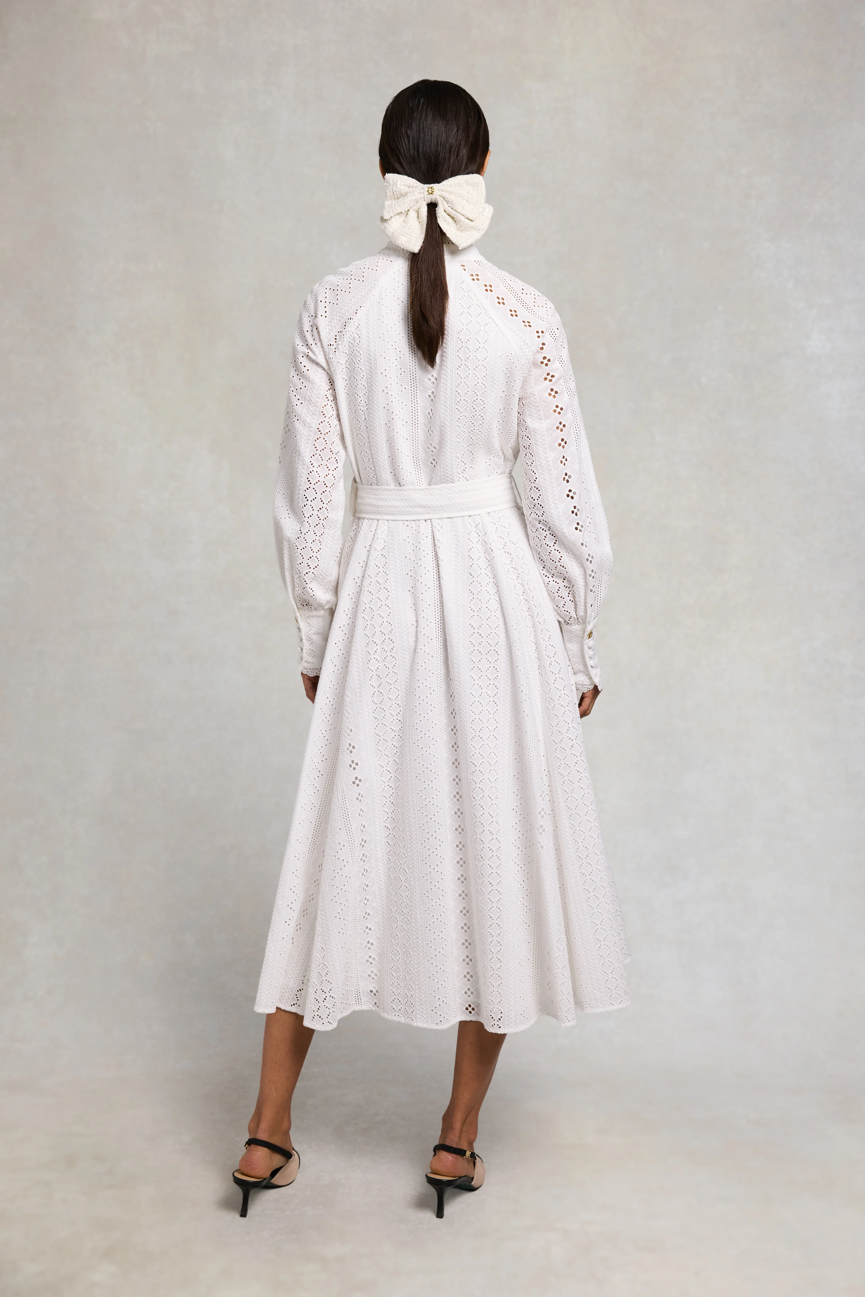 Aimee Collarless Broderie Dress (White) - Image 8