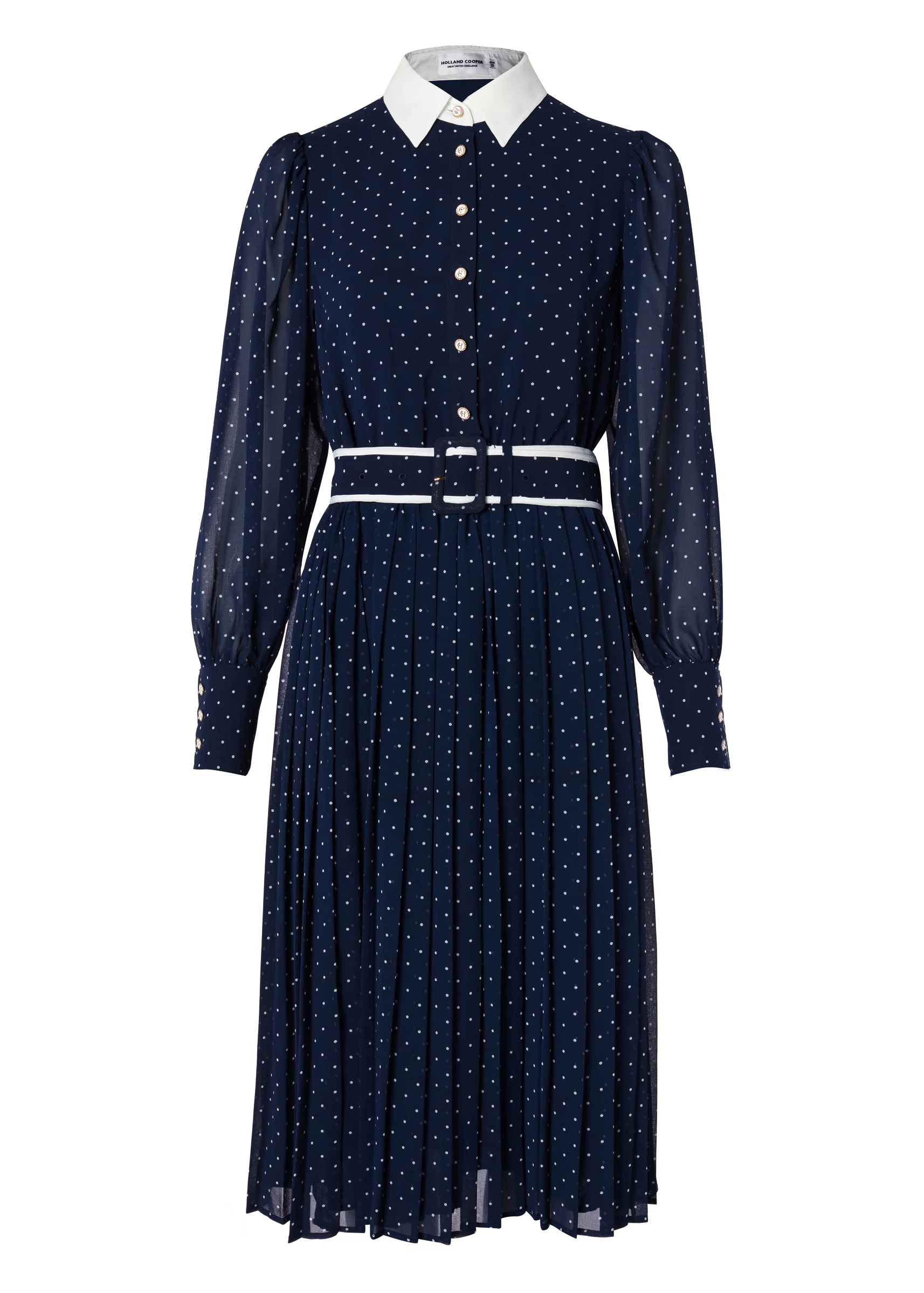 Annabel Pleated Midi Dress (Ink Navy Polka Dot) - Image 4
