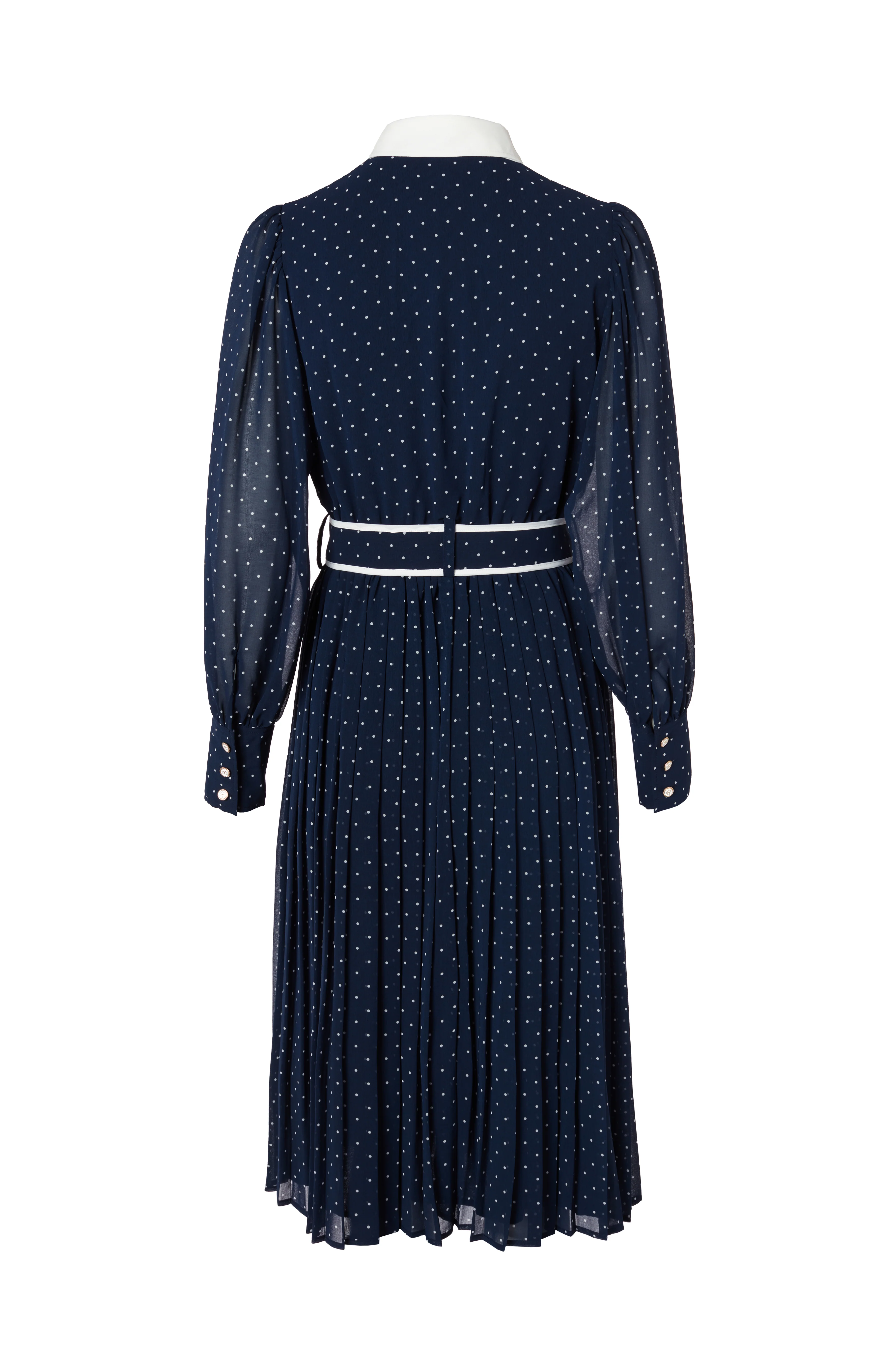 Annabel Pleated Midi Dress (Ink Navy Polka Dot) - Image 7