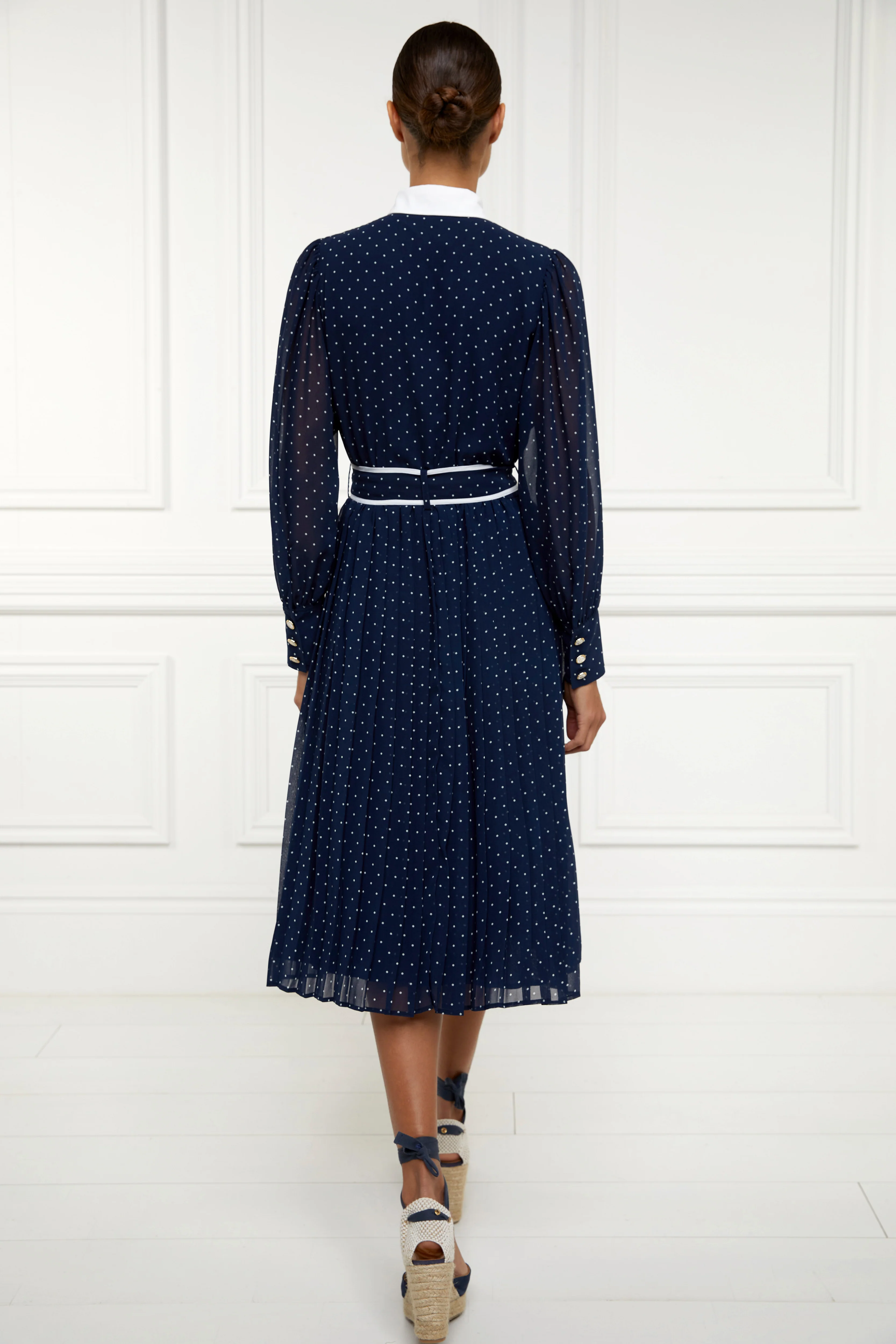 Annabel Pleated Midi Dress (Ink Navy Polka Dot) - Image 8
