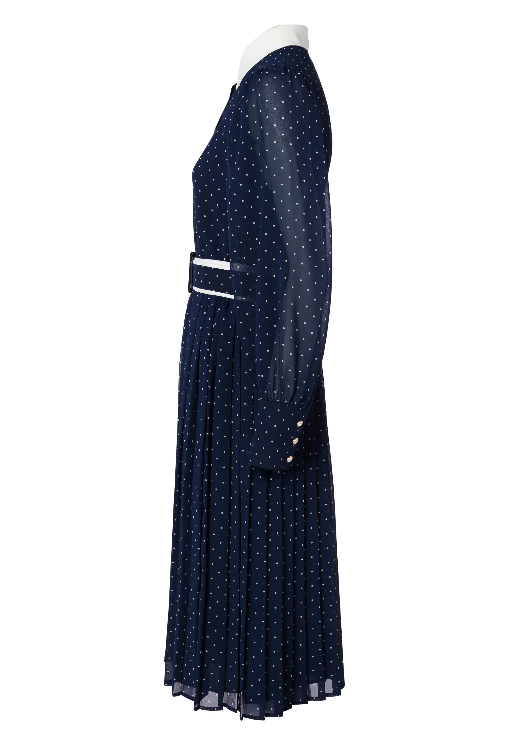 Annabel Pleated Midi Dress (Ink Navy Polka Dot) - Image 9