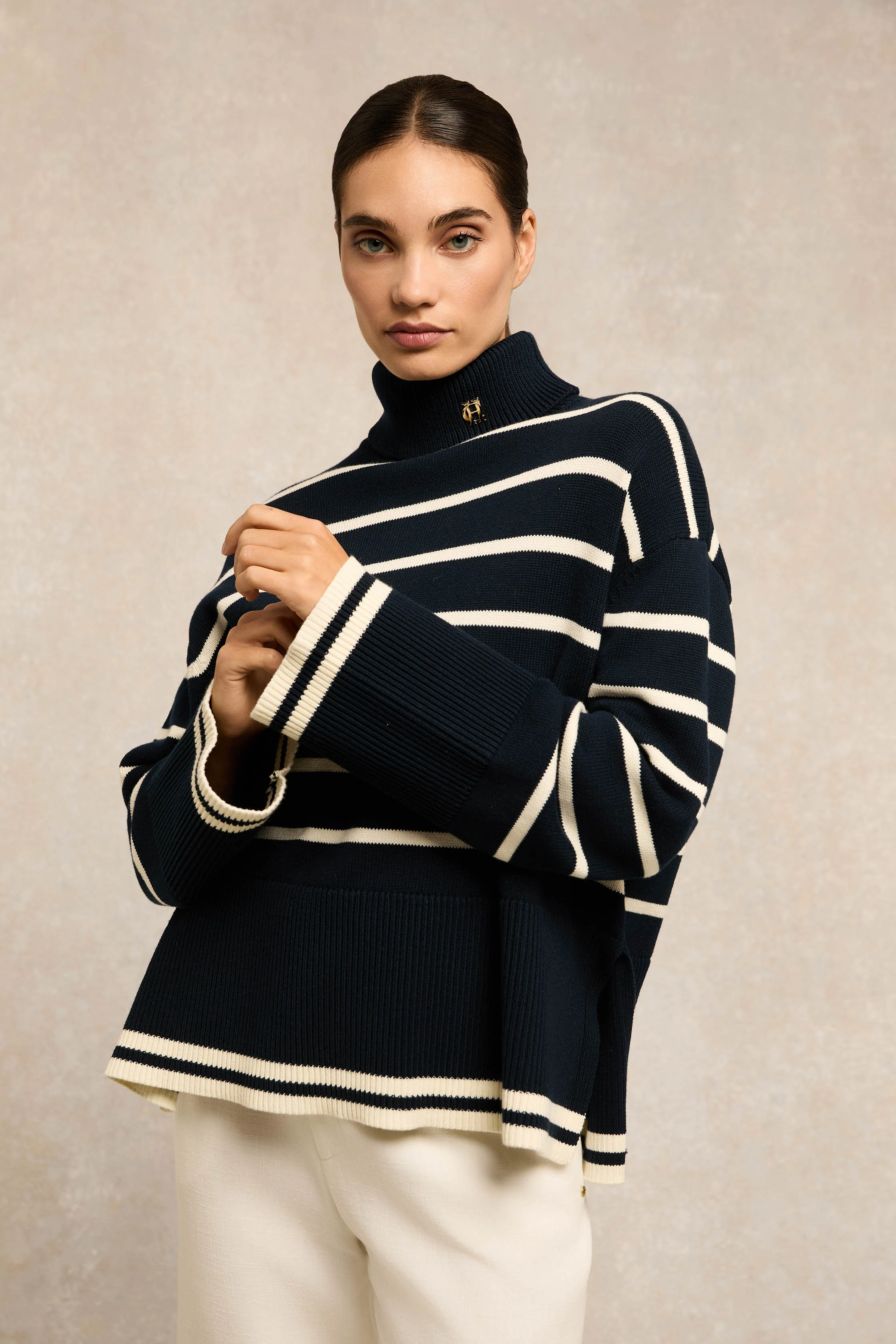 Antonia Roll Neck Knit (Ink Navy Stripe) - Image 5