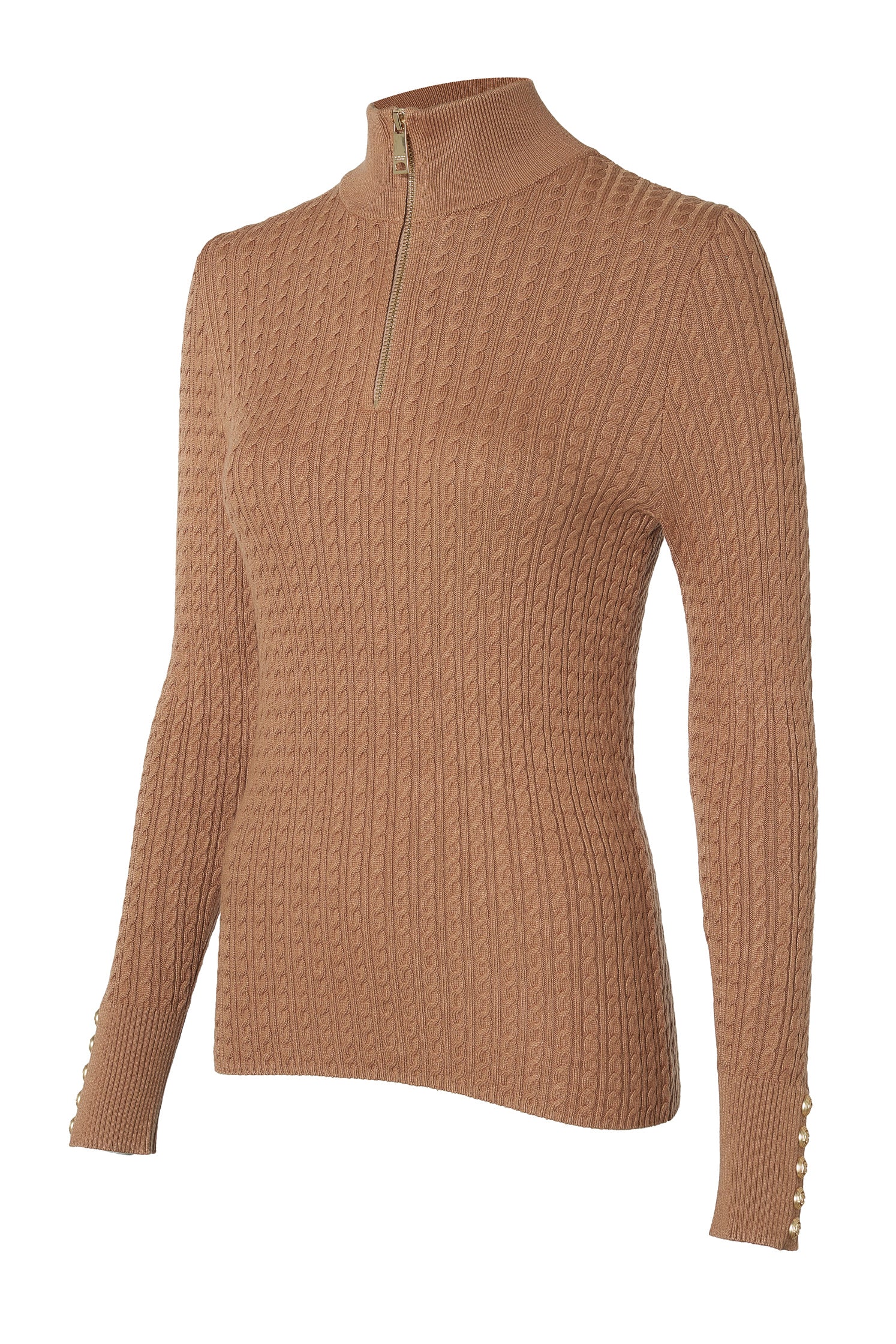 Ava Quarter Zip Knit (Dark Camel Marl) - Image 7