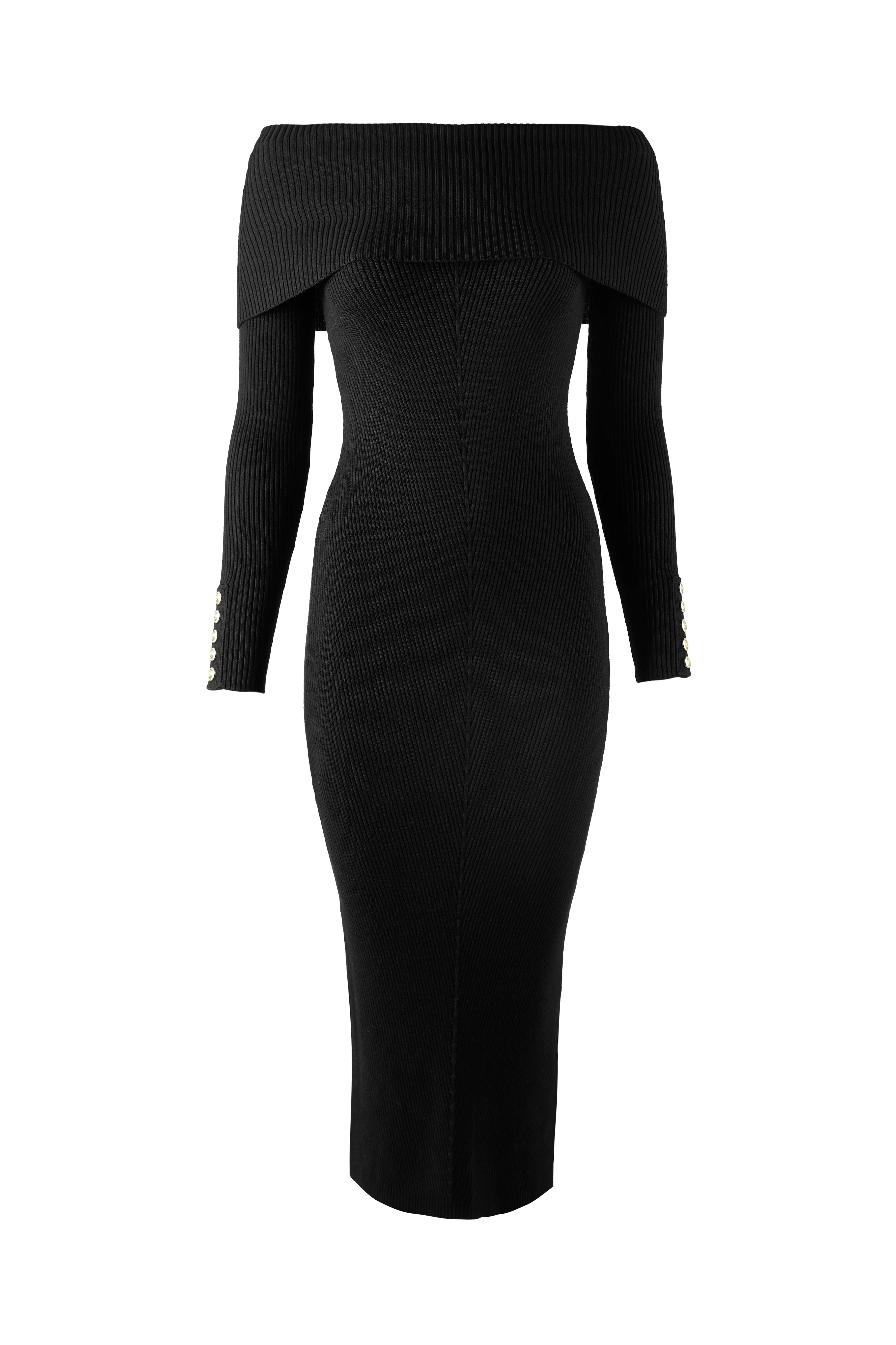 Bardot Midi Dress (Black) - Image 4