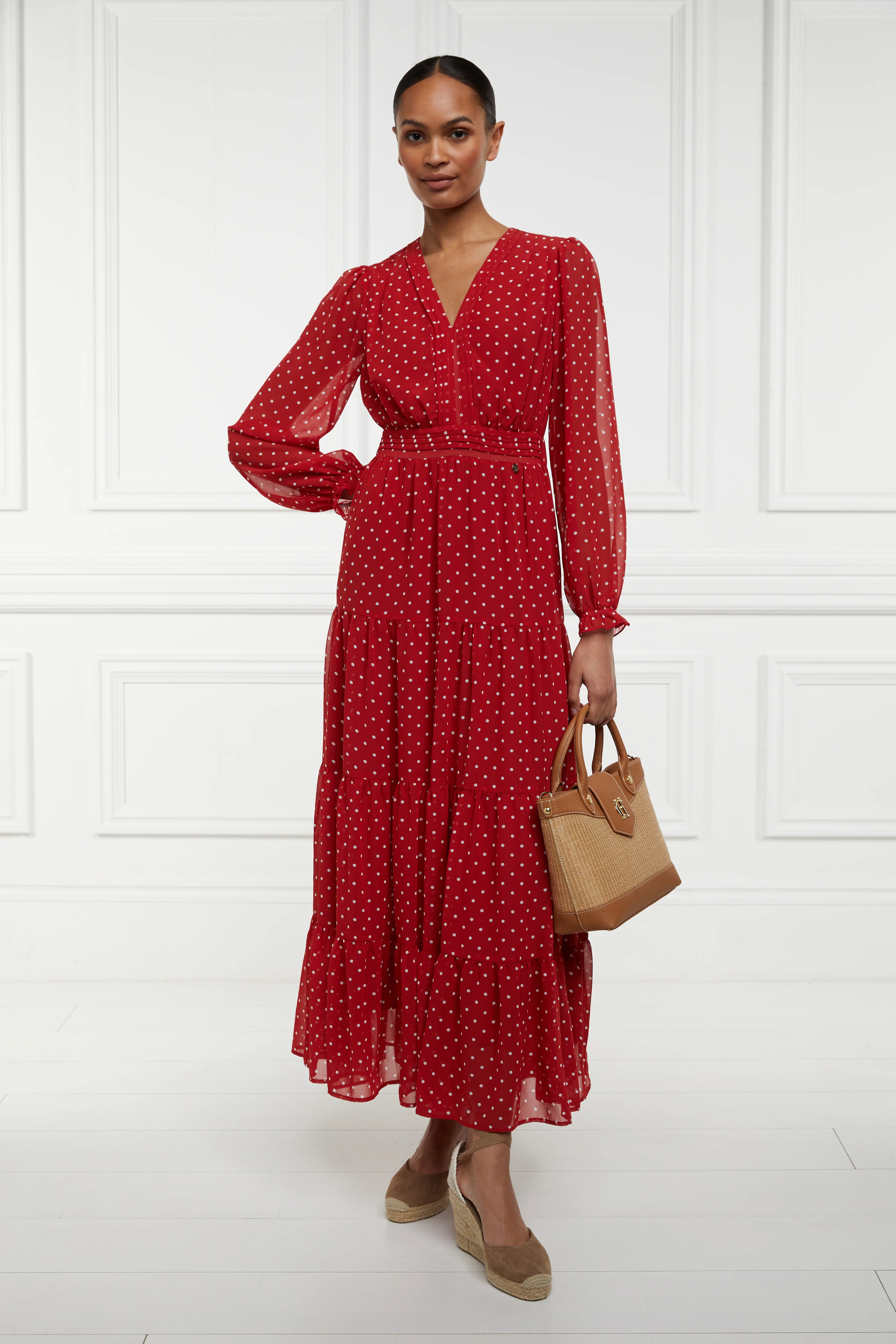 Bella Tiered Maxi Dress (Red White Polka Dot) - Image 2