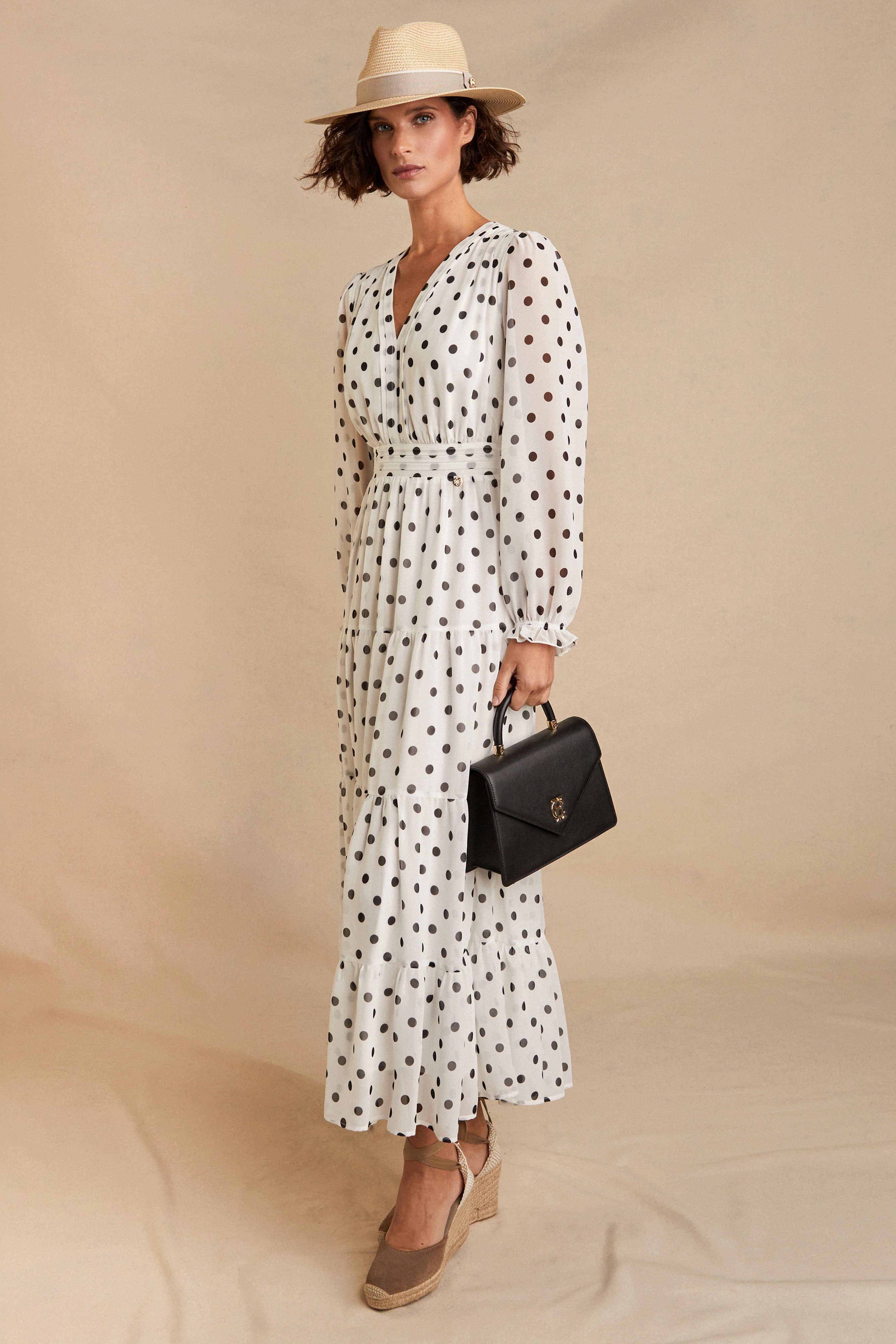 Bella Tiered Maxi Dress (White Black Polka Dot) - Image 3