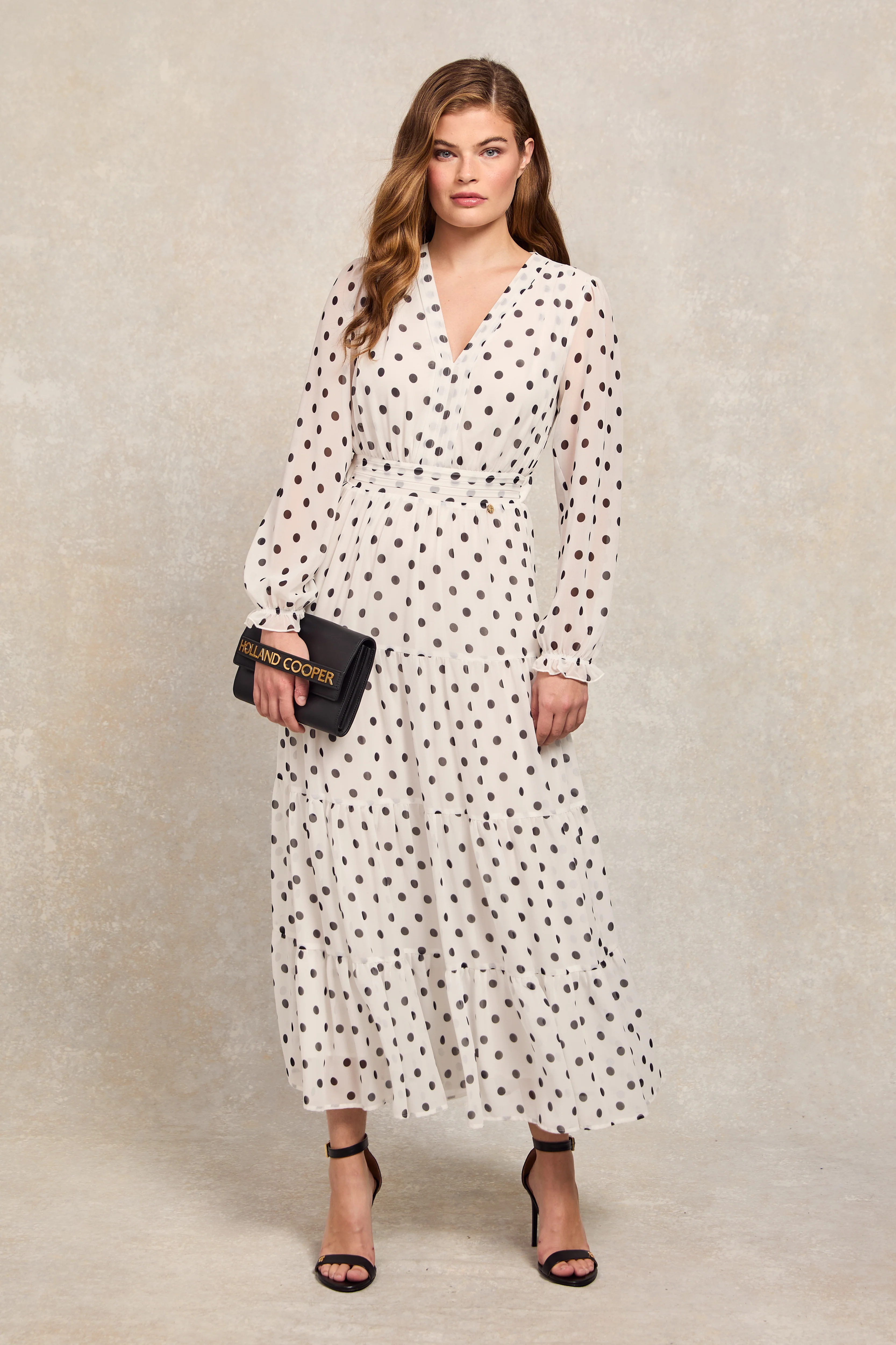 Bella Tiered Maxi Dress (White Black Polka Dot) - Image 6
