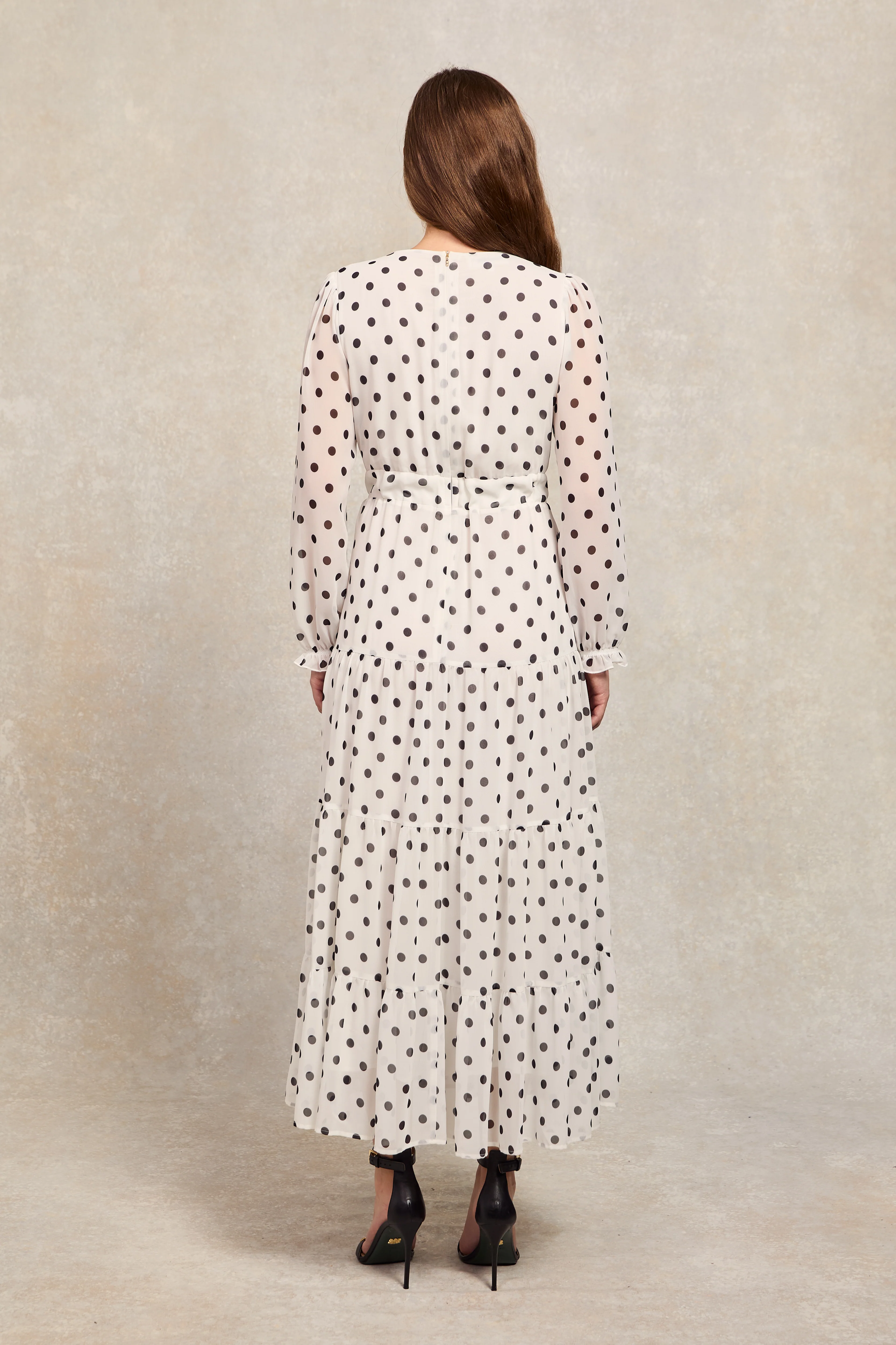 Bella Tiered Maxi Dress (White Black Polka Dot) - Image 7