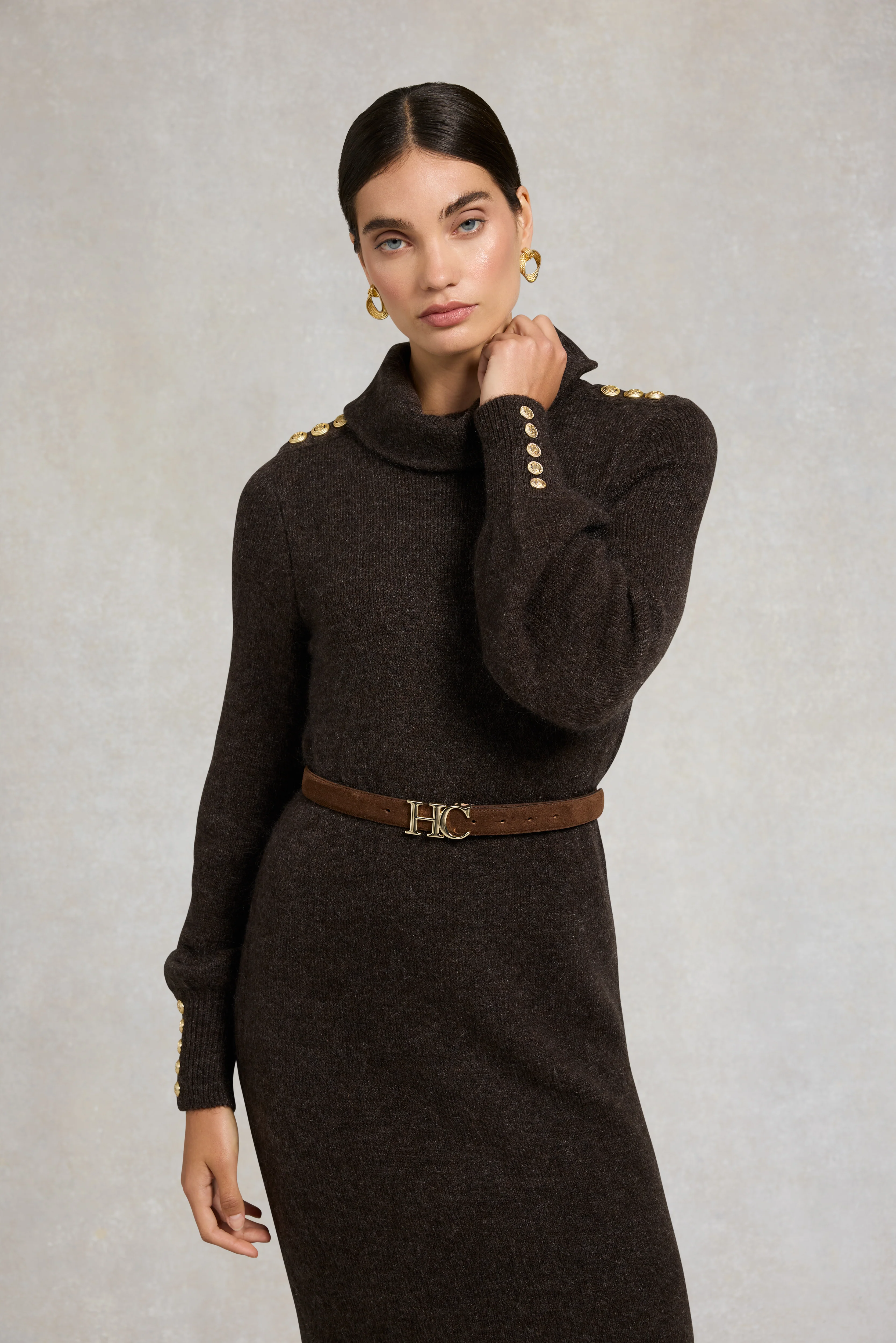 Berkeley Roll Neck Dress (Chocolate) - Image 2