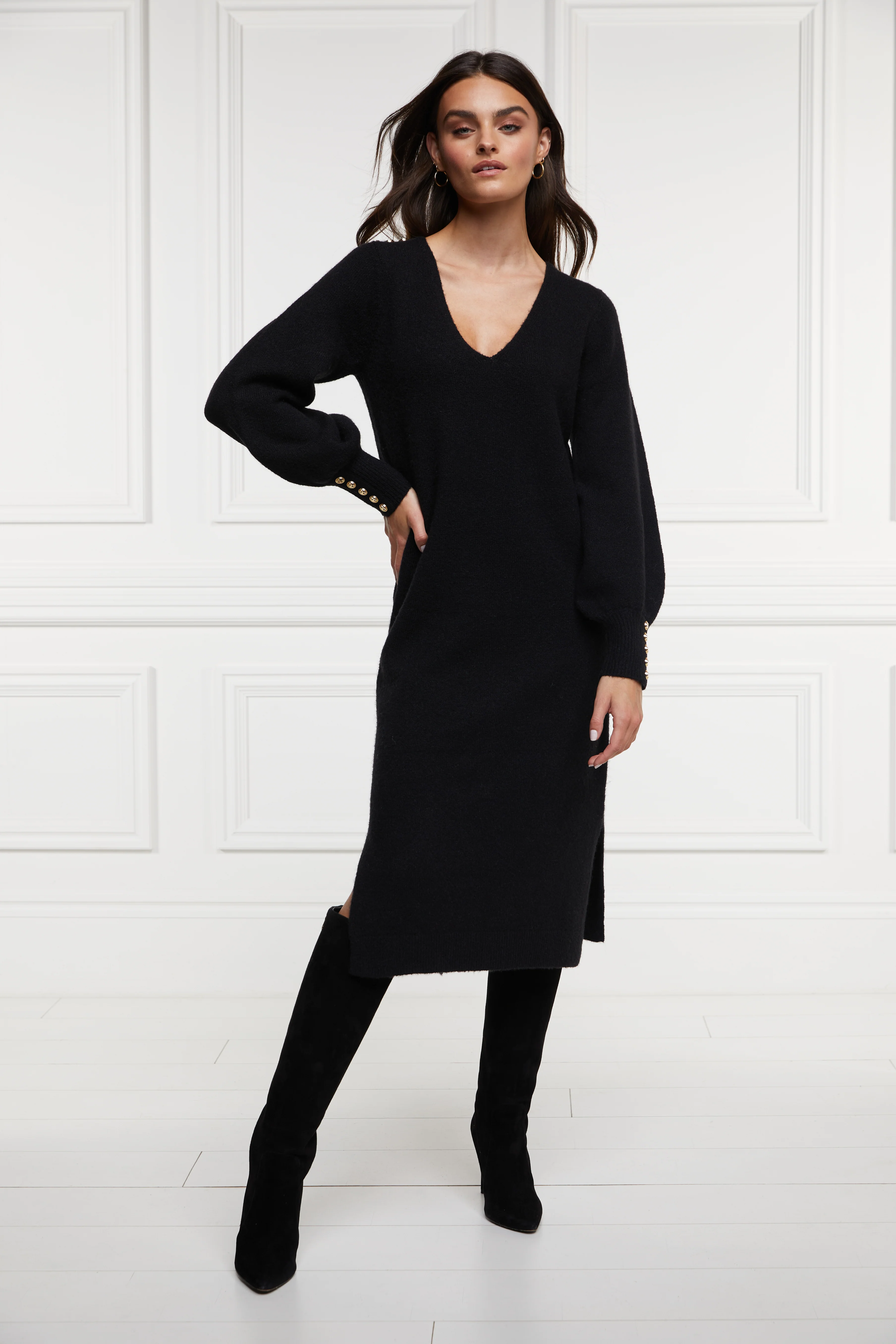 Berkeley V-Neck Dress (Black) - Image 2
