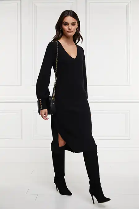 Berkeley V-Neck Dress (Black) - Image 5