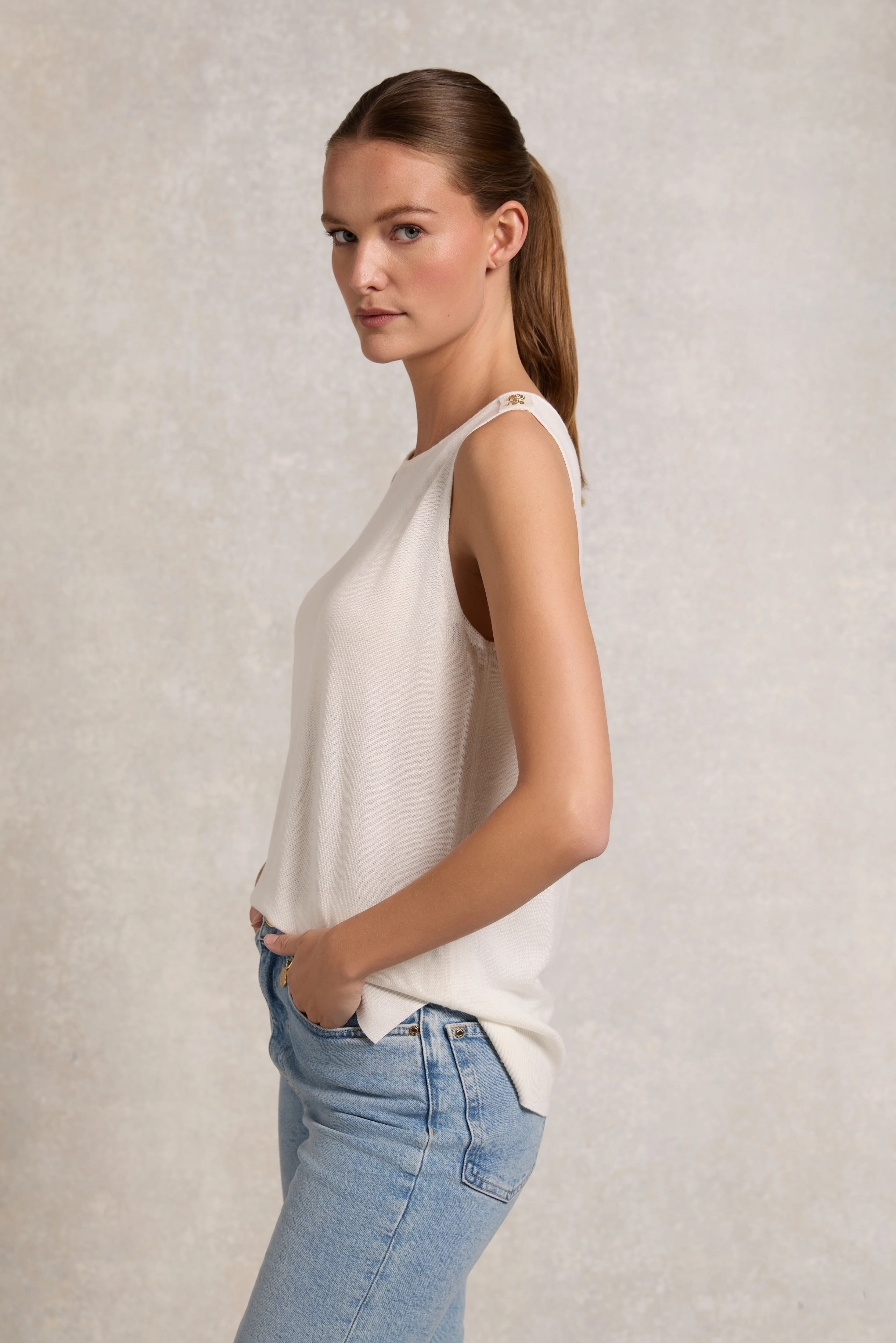 Boat Neck Vest (Oyster) - Image 6
