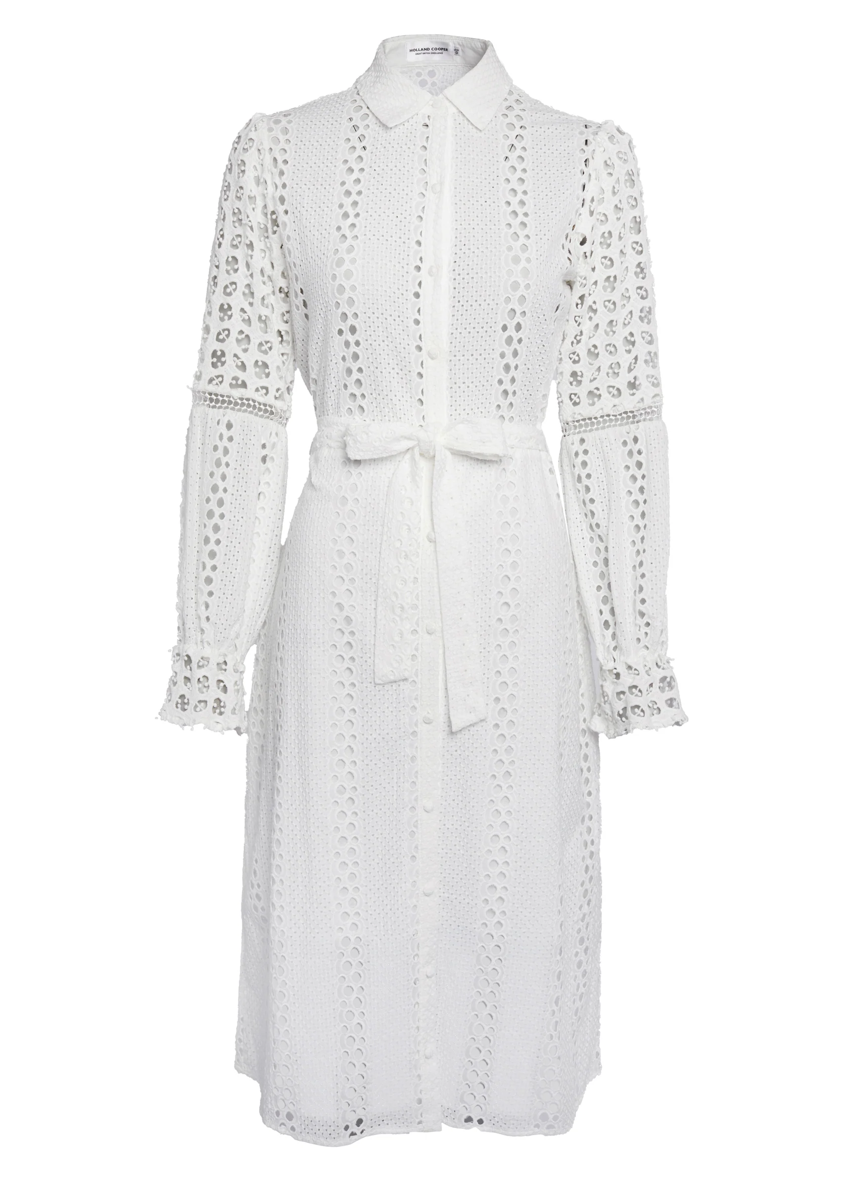 Broderie Lace Tie Midi Dress (White) - Image 4