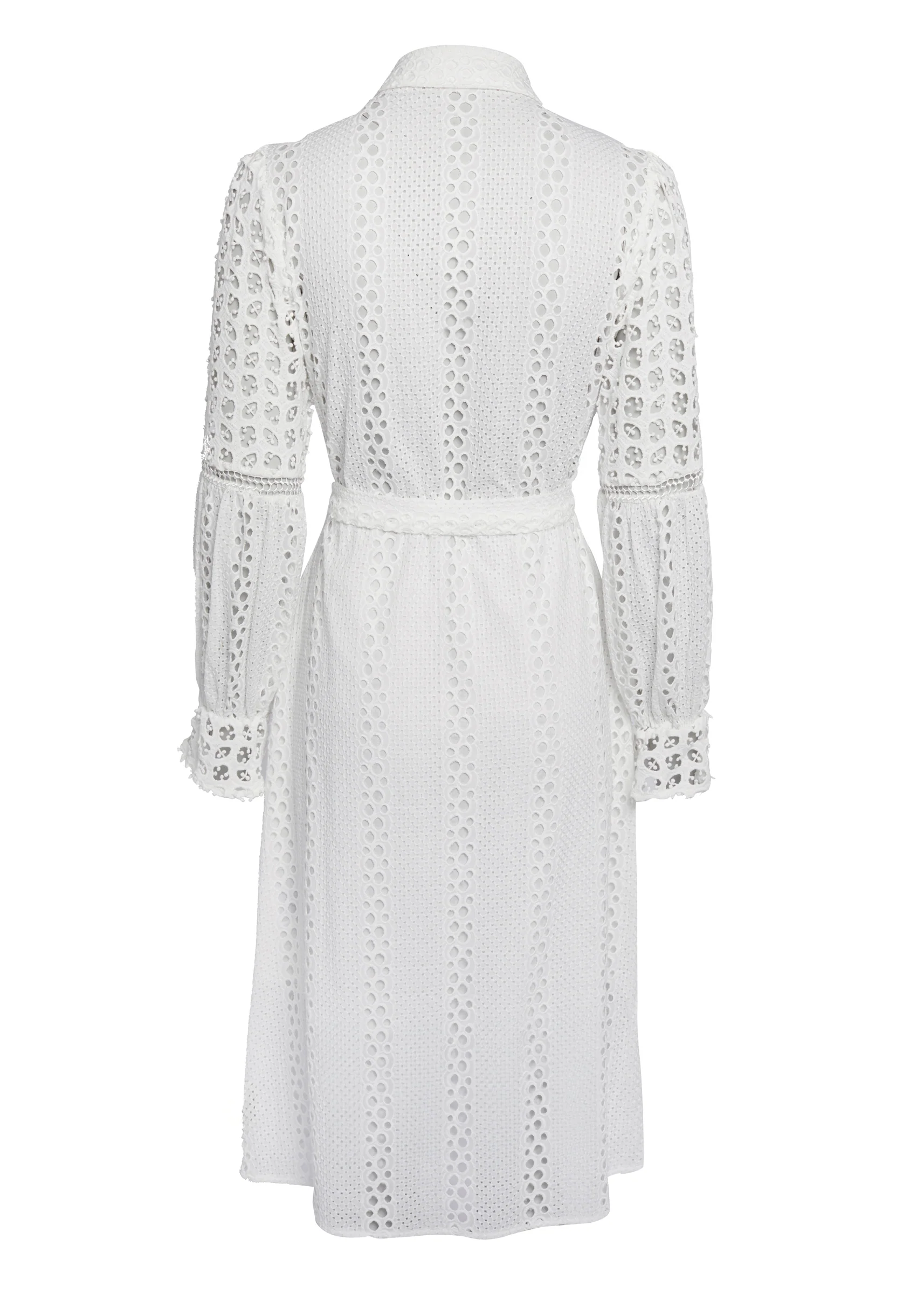 Broderie Lace Tie Midi Dress (White) - Image 8