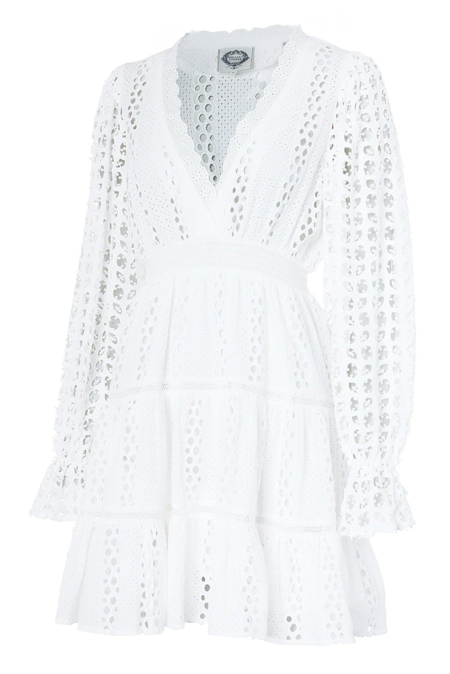 Broderie Lace V-Neck Dress (White) - Image 11