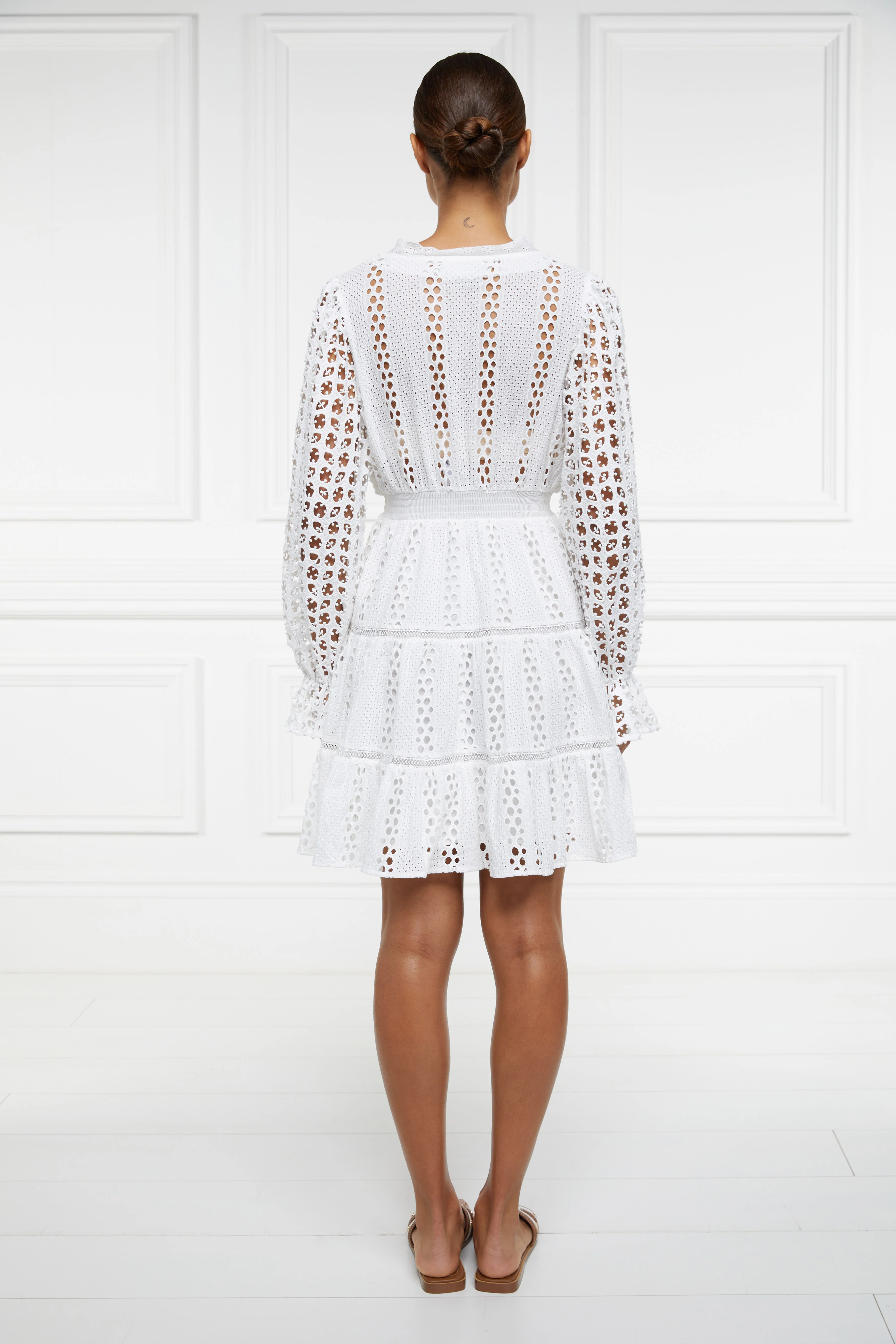 Broderie Lace V-Neck Dress (White) - Image 6