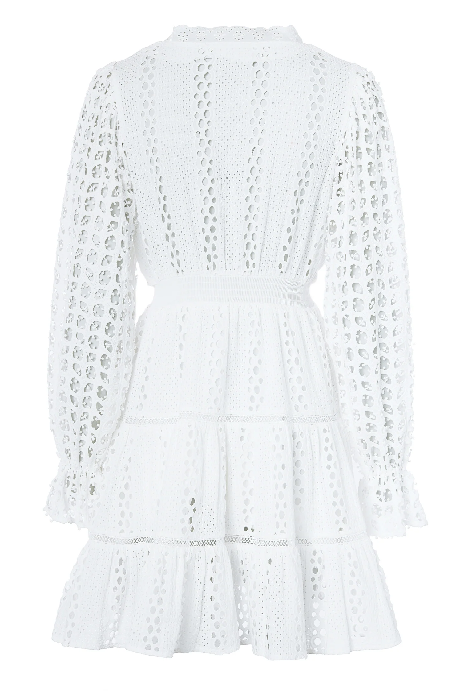 Broderie Lace V-Neck Dress (White) - Image 9