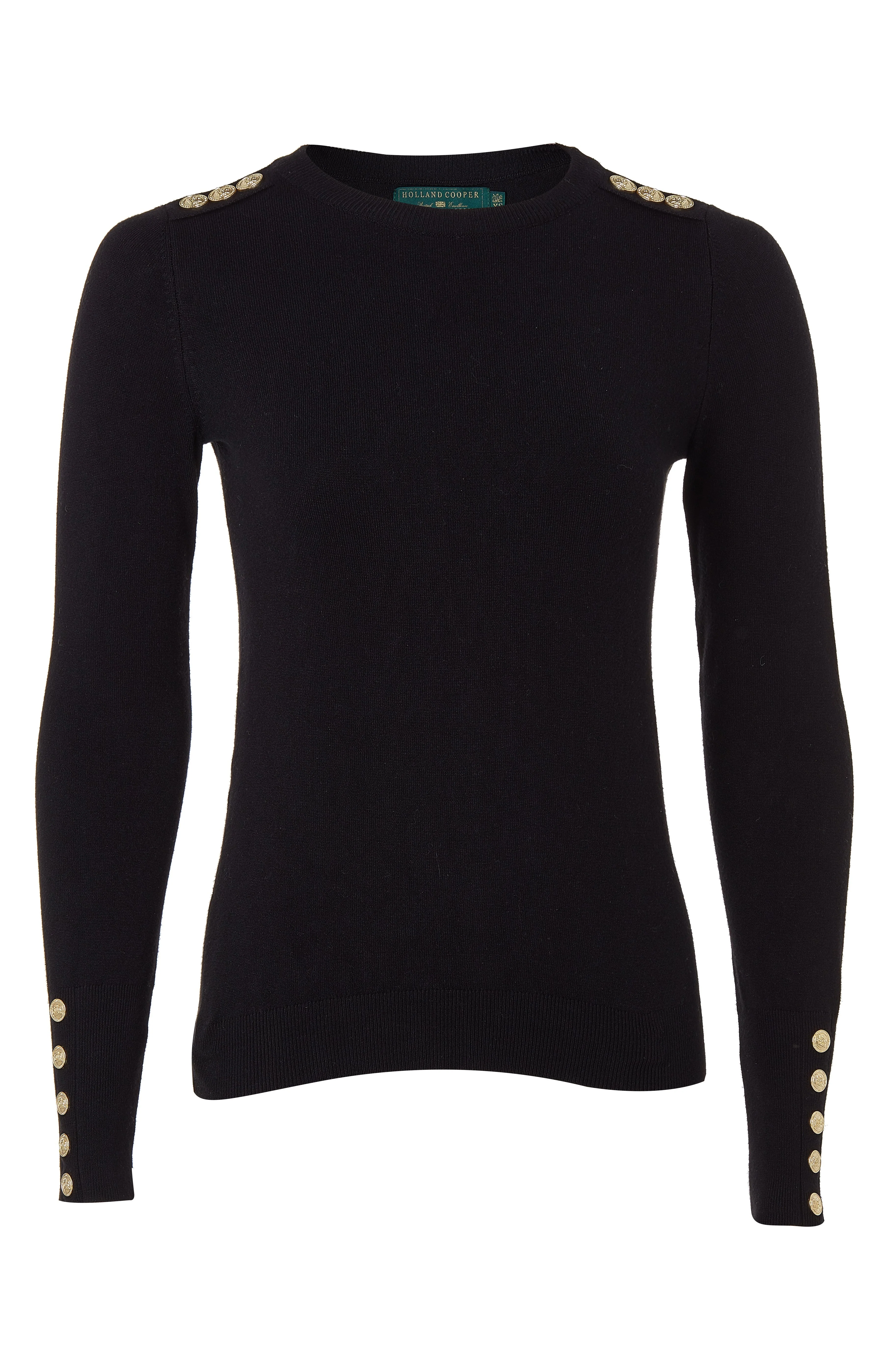 Buttoned Knit Crew Neck (Black) - Image 4