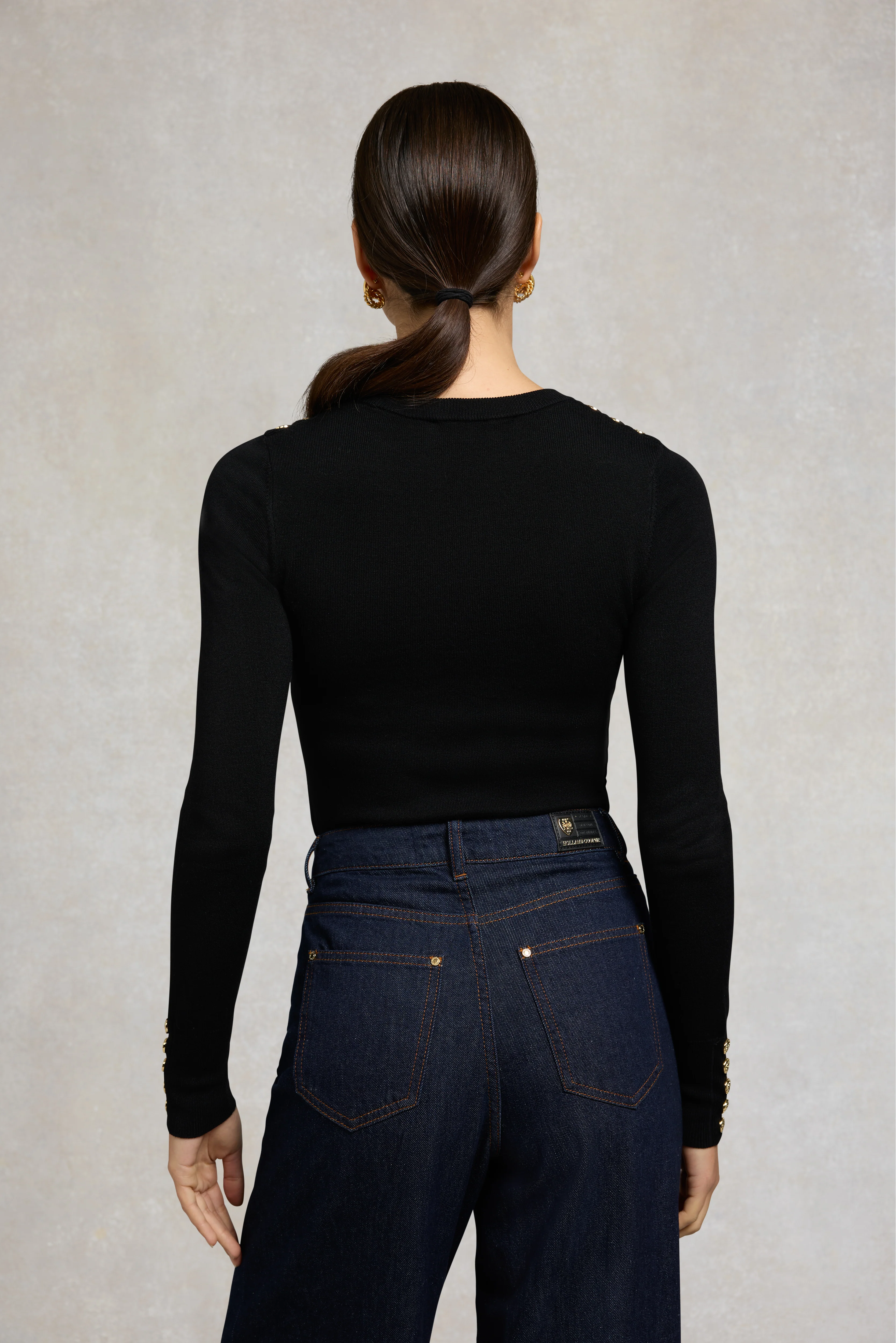 Buttoned Knit Crew Neck (Black) - Image 5