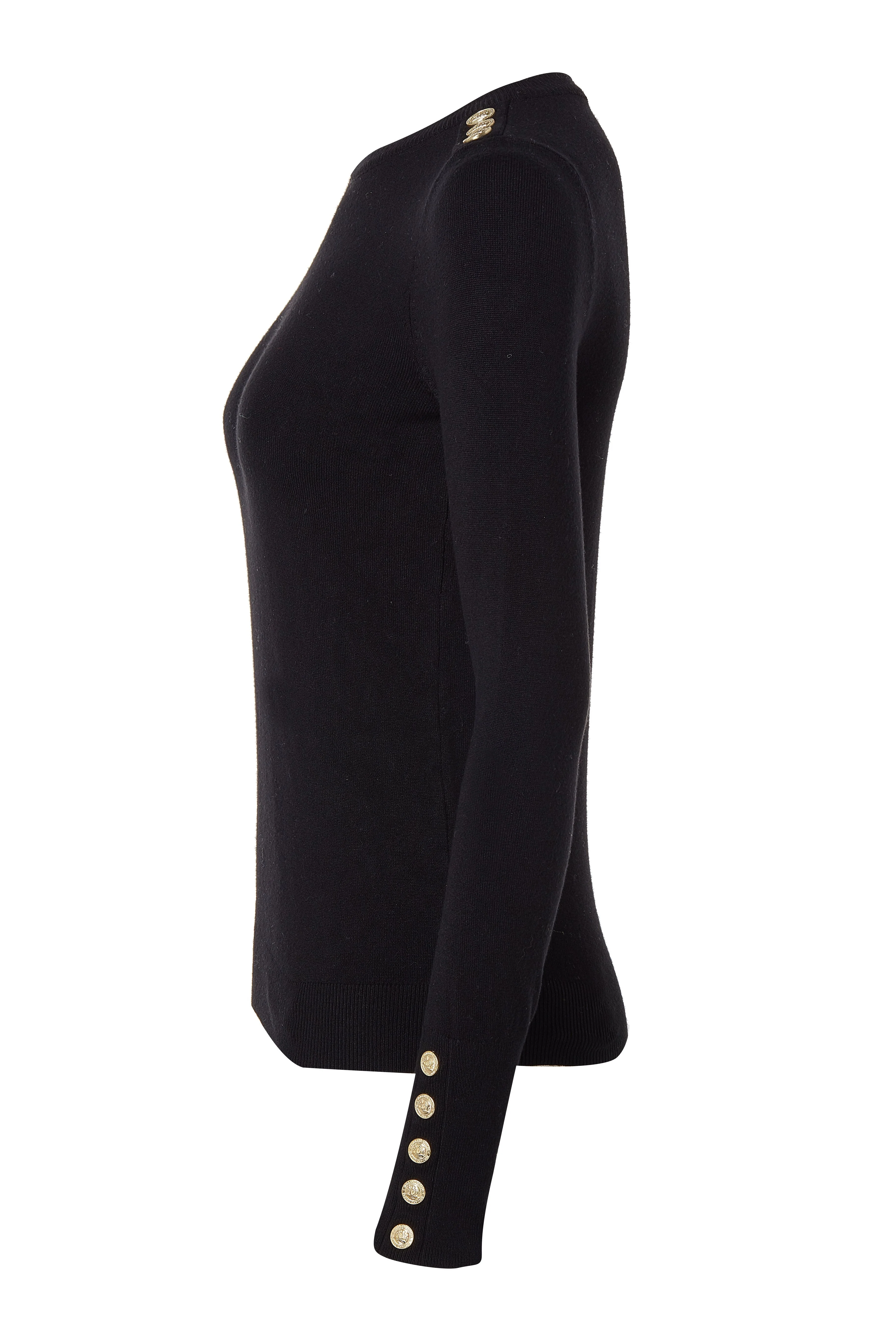 Buttoned Knit Crew Neck (Black) - Image 6