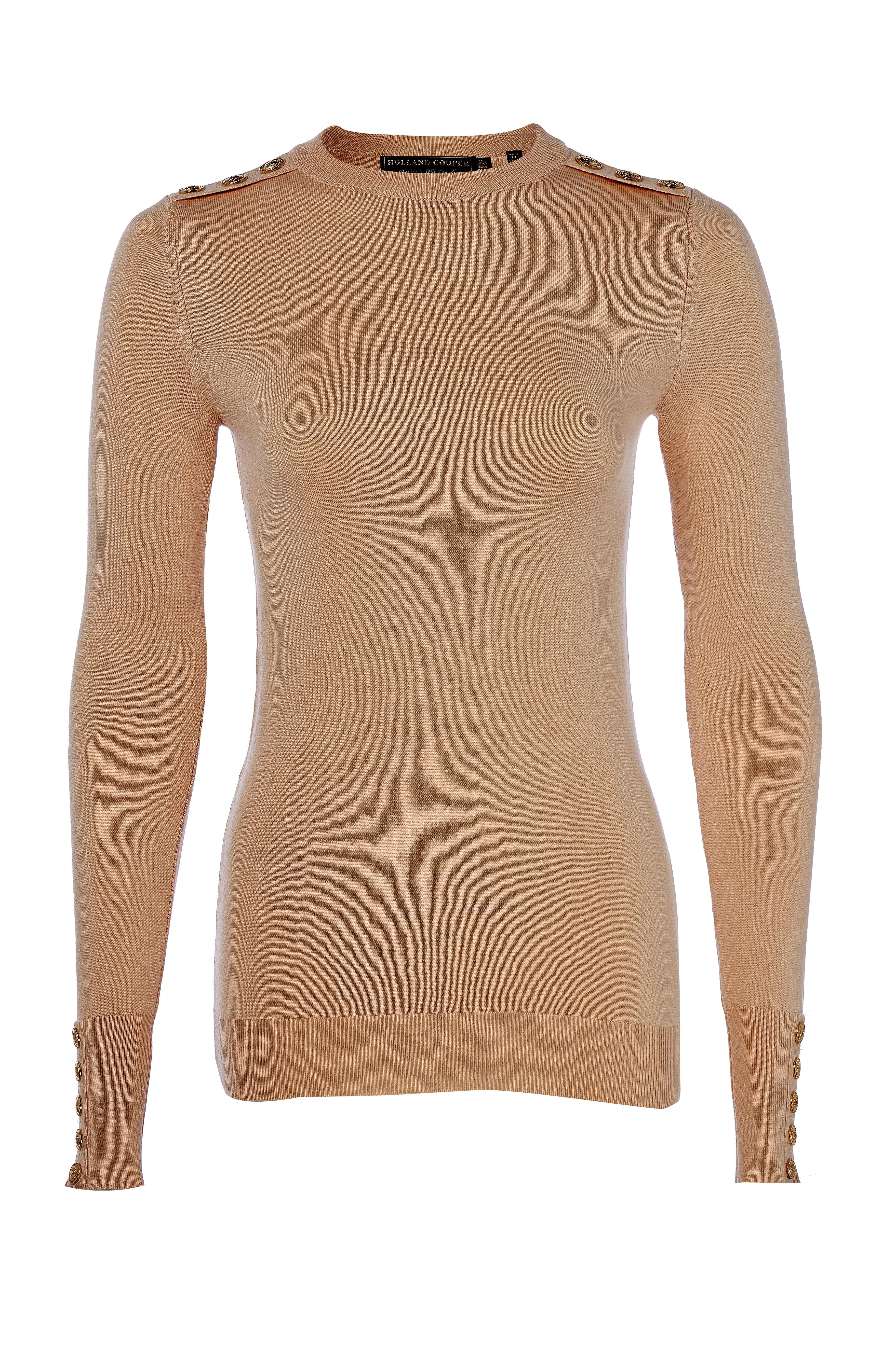 Buttoned Knit Crew Neck (Dark Camel) - Image 4
