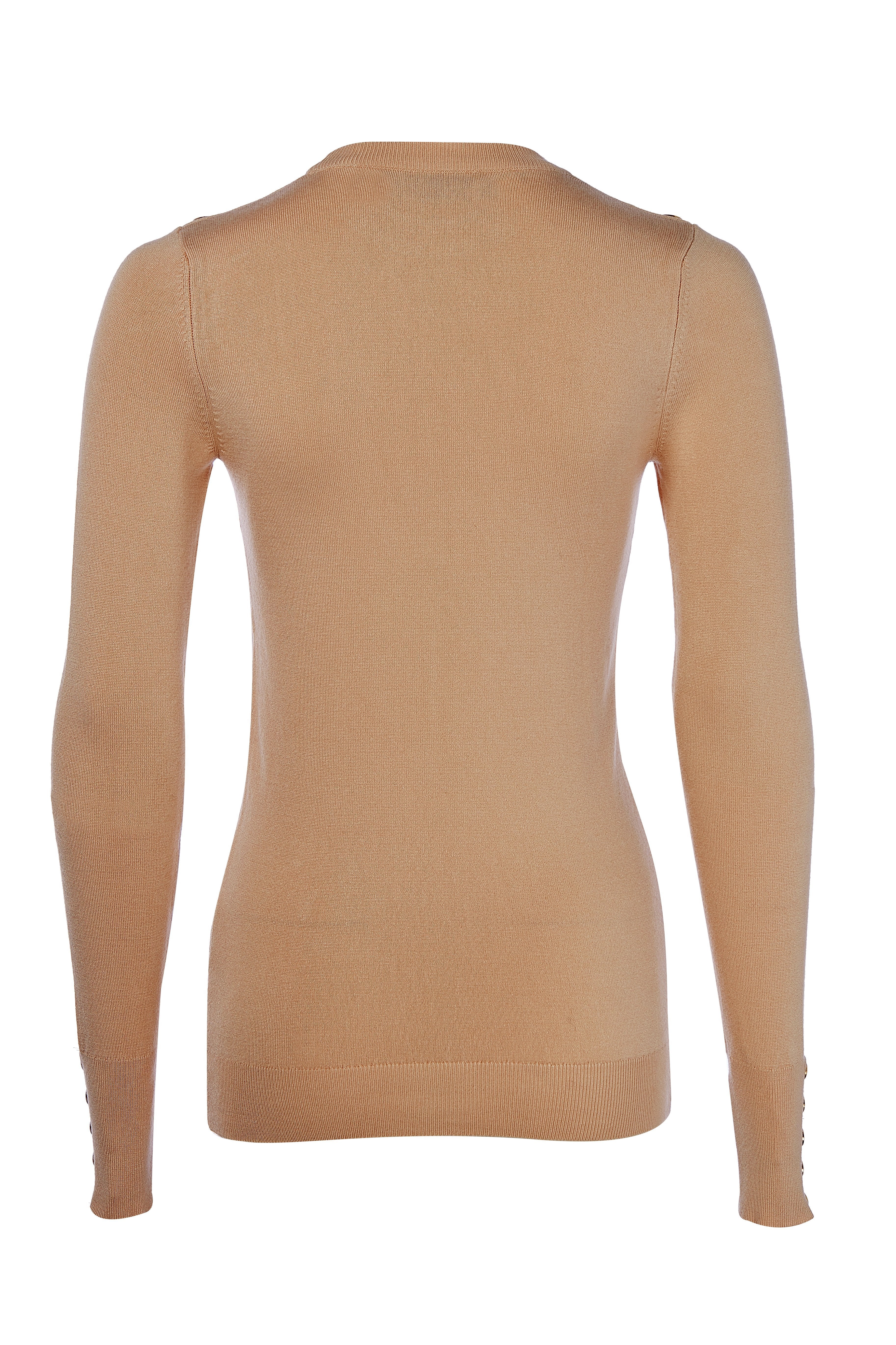 Buttoned Knit Crew Neck (Dark Camel) - Image 7