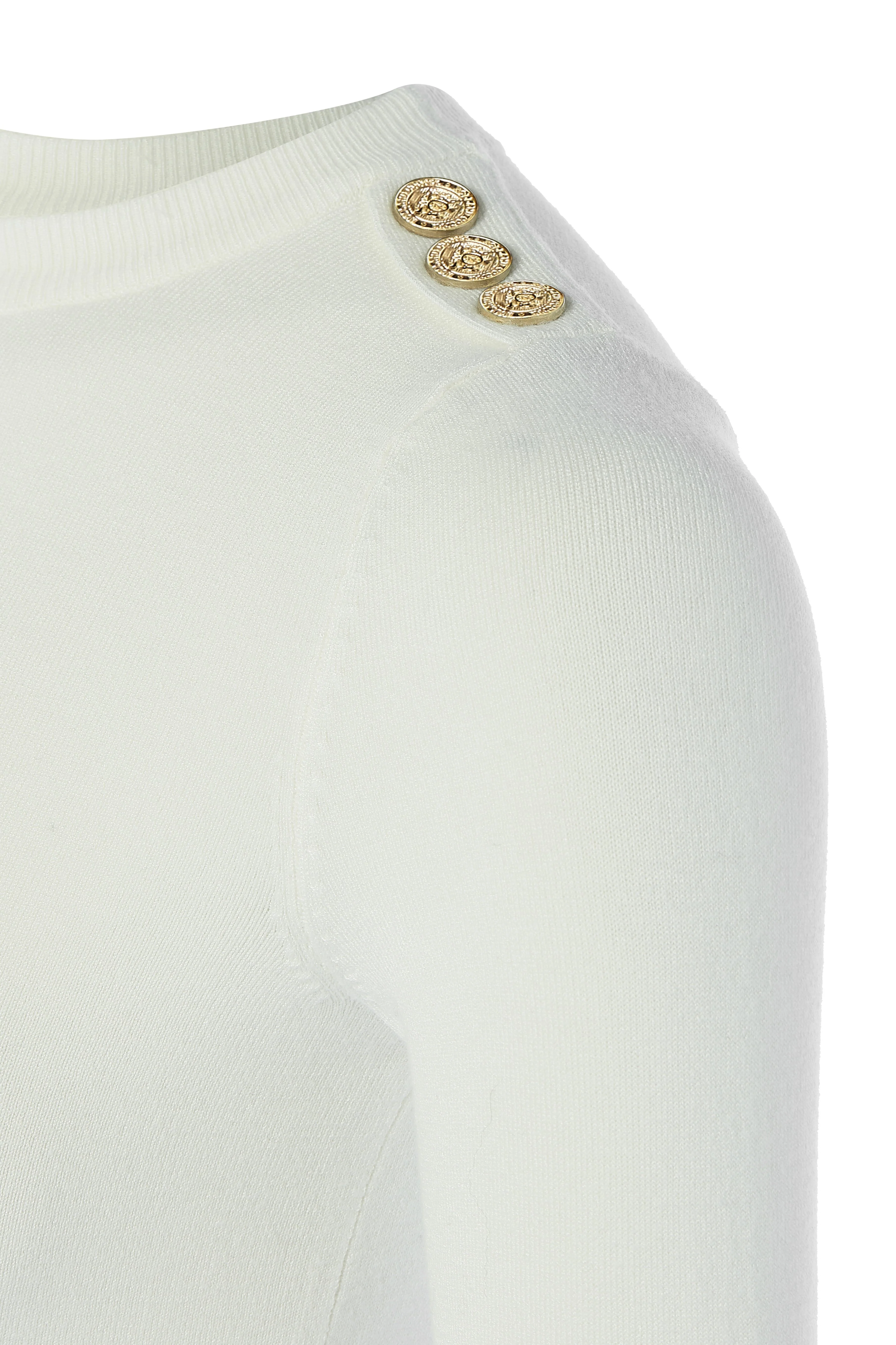 Buttoned Knit Crew Neck (Cream) - Image 8