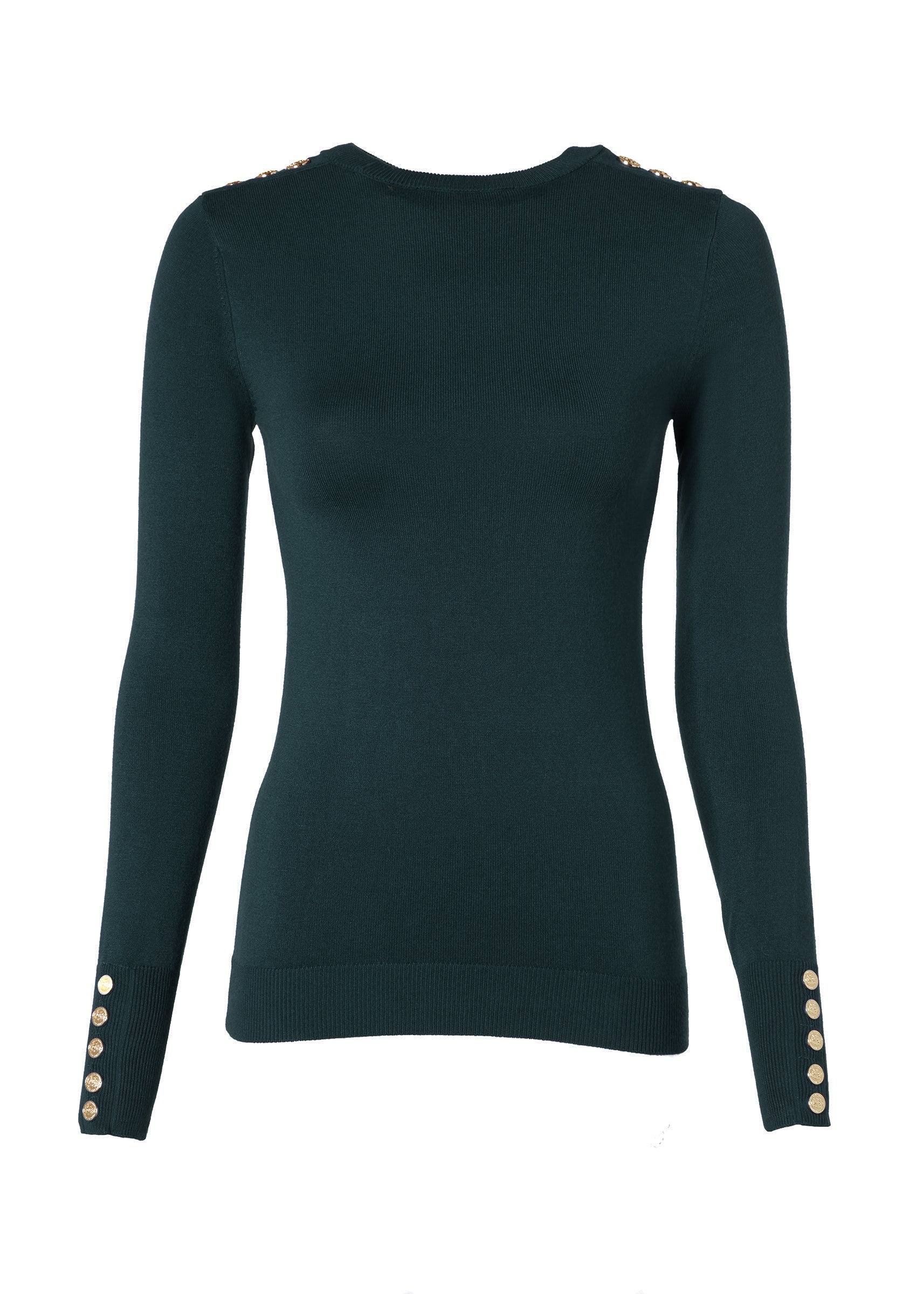 Buttoned Knit Crew Neck (Deep Emerald) - Image 4