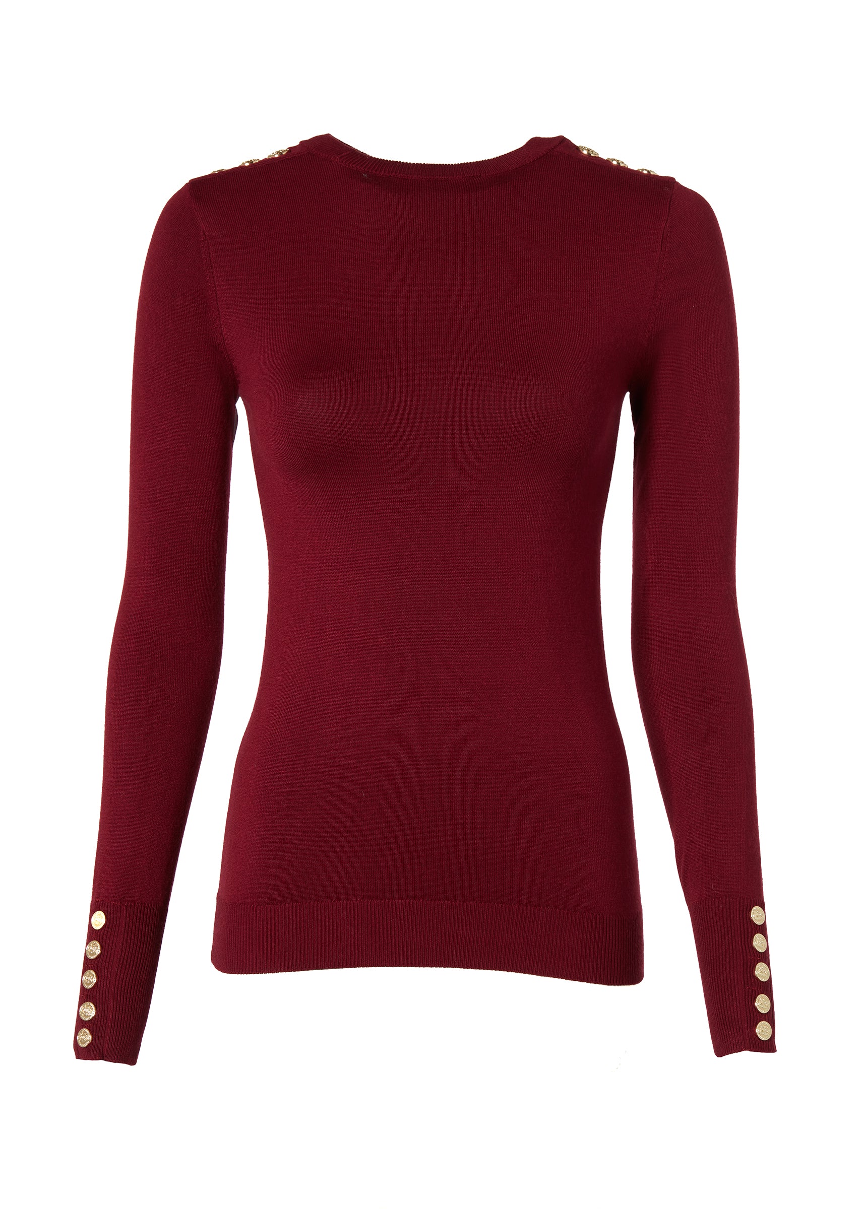 Buttoned Knit Crew Neck (Wine) - Image 4