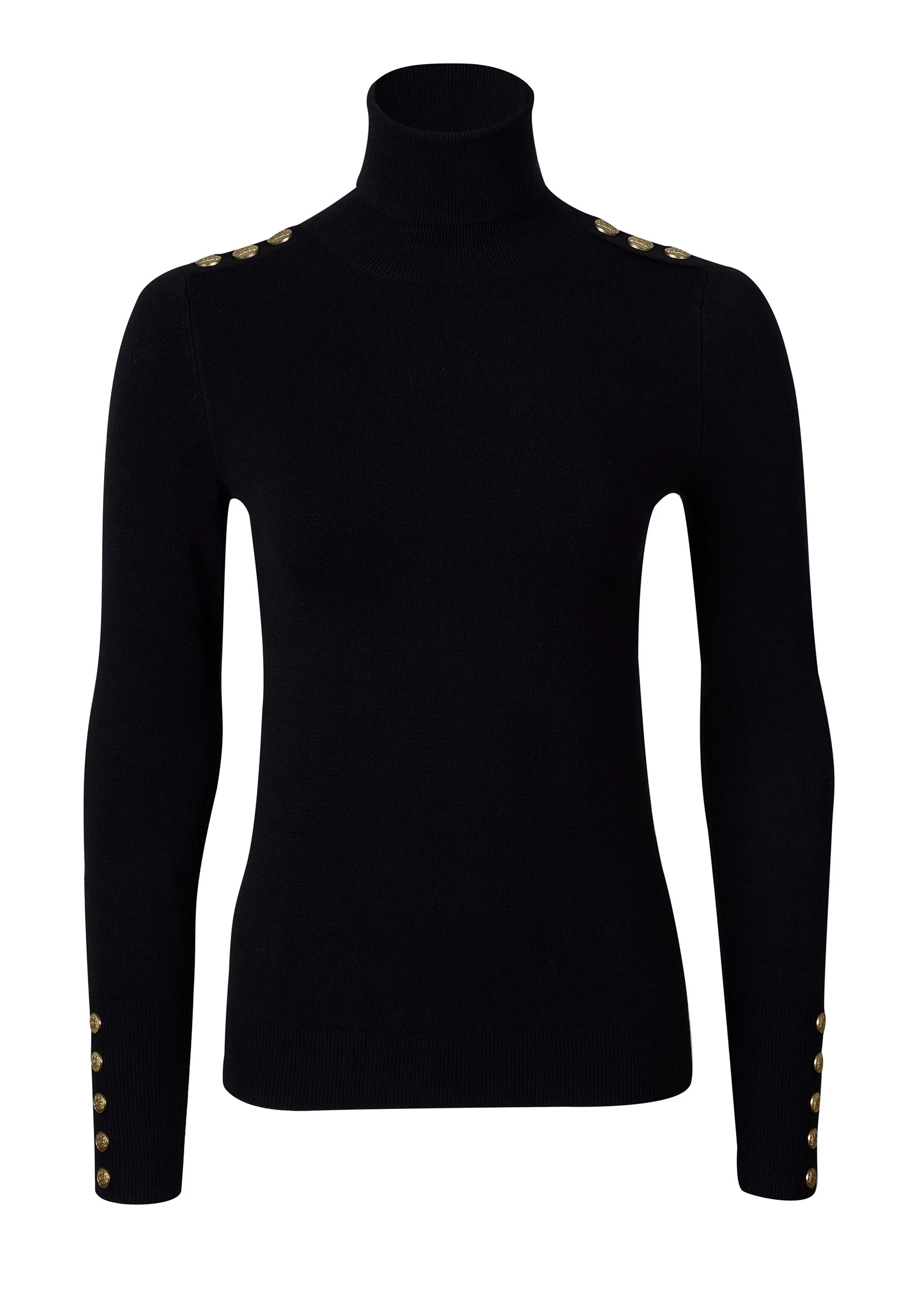 Buttoned Knit Roll Neck (Black) - Image 4