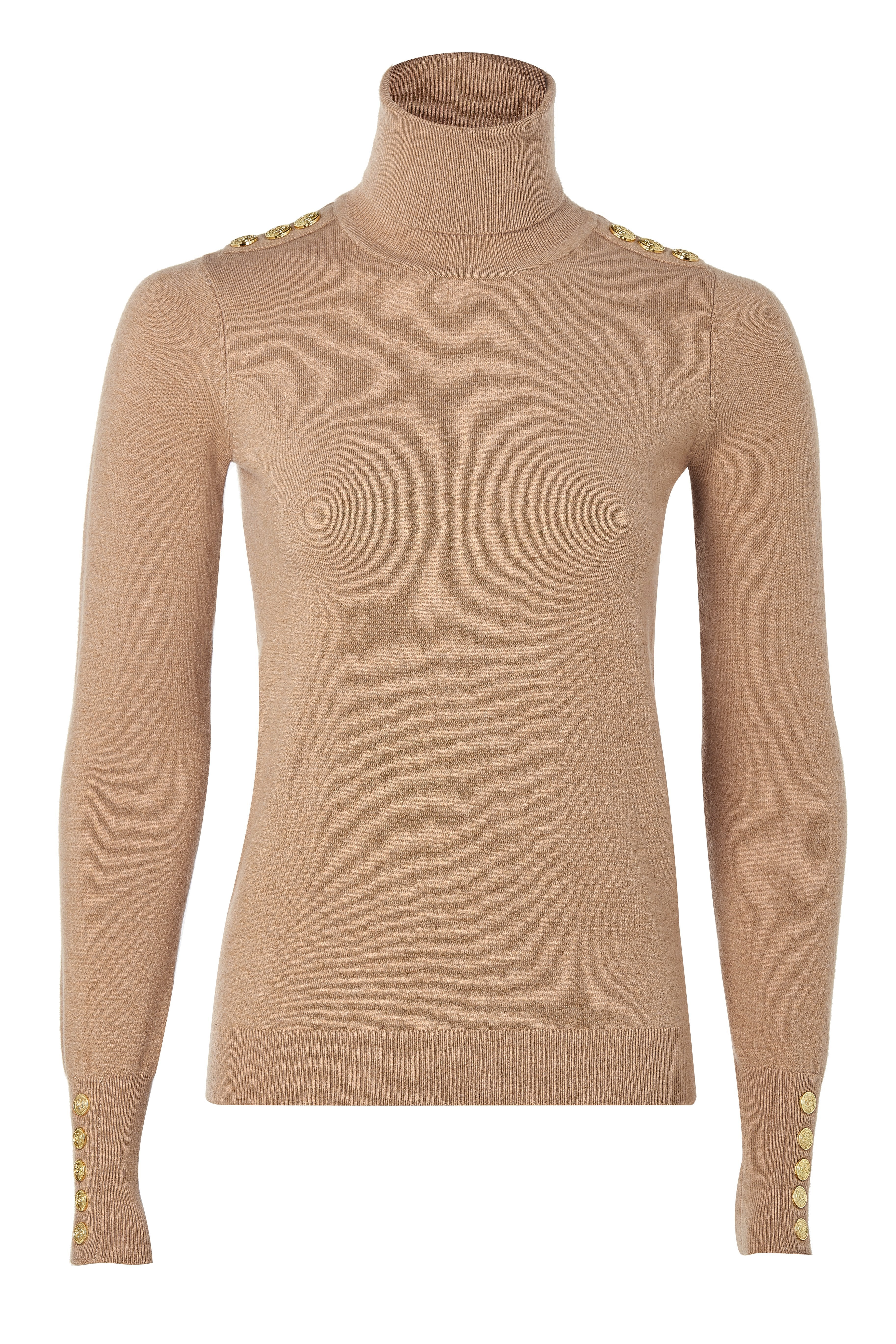 Buttoned Knit Roll Neck (Dark Camel) - Image 4