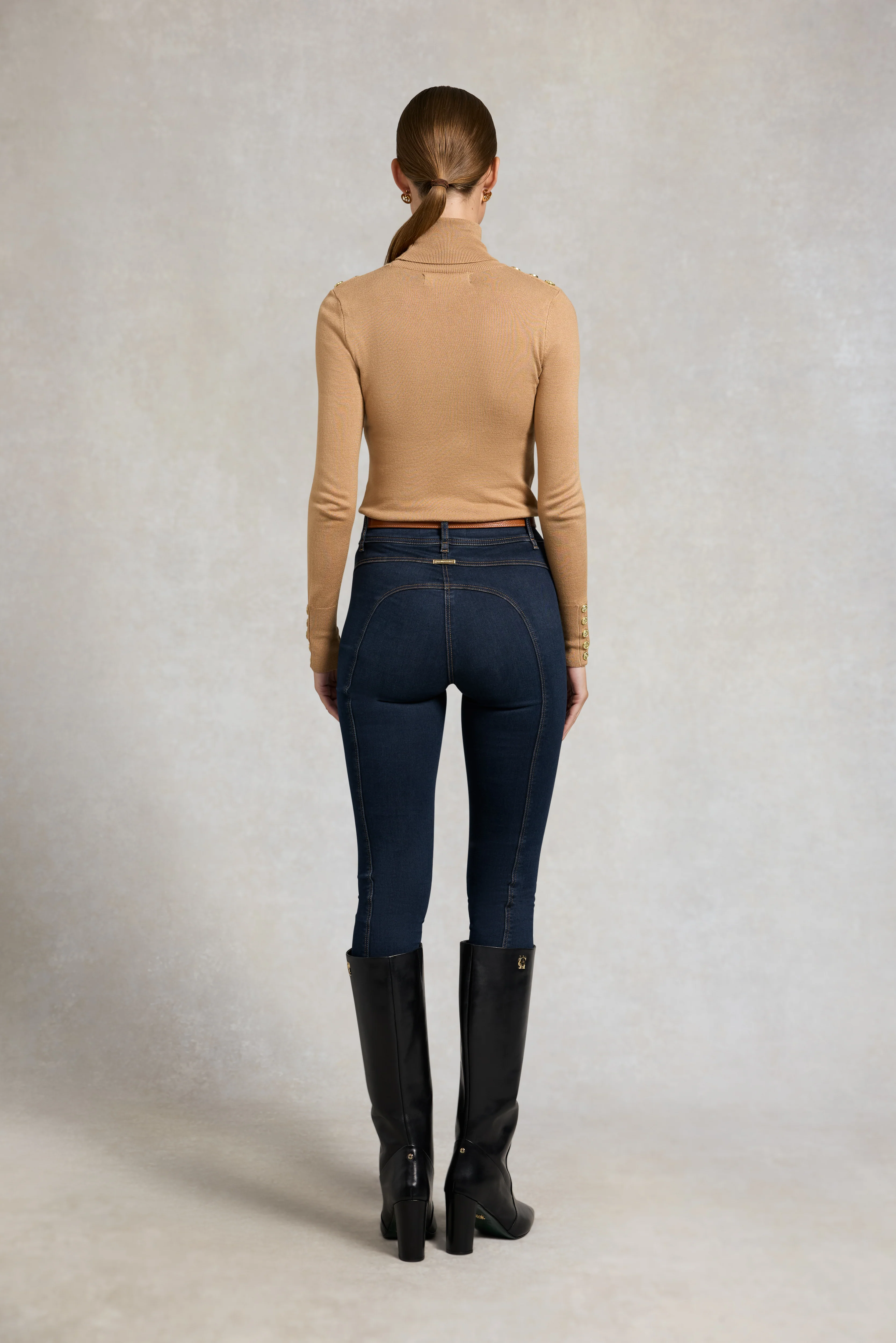 Buttoned Knit Roll Neck (Dark Camel) - Image 5
