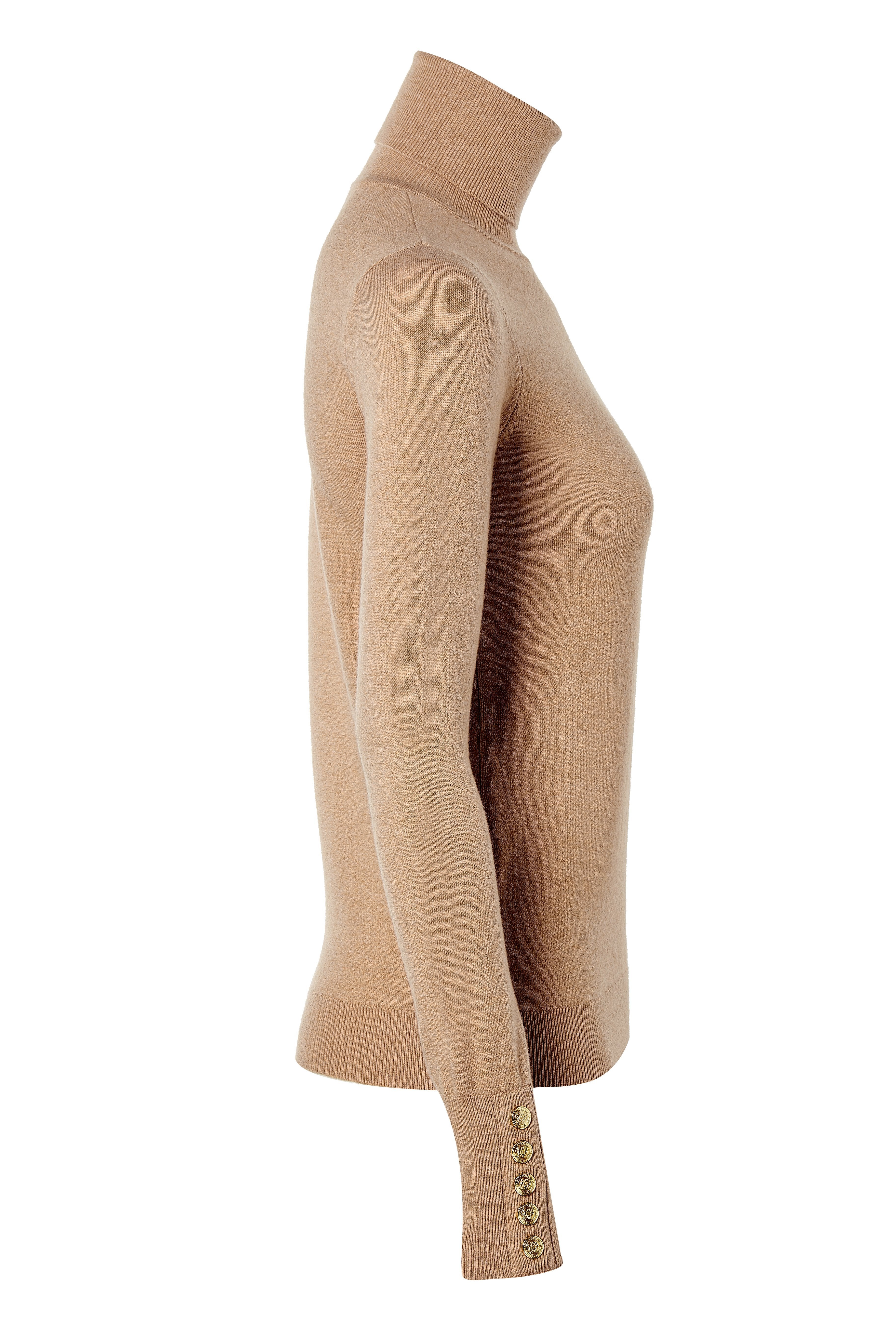 Buttoned Knit Roll Neck (Dark Camel) - Image 7