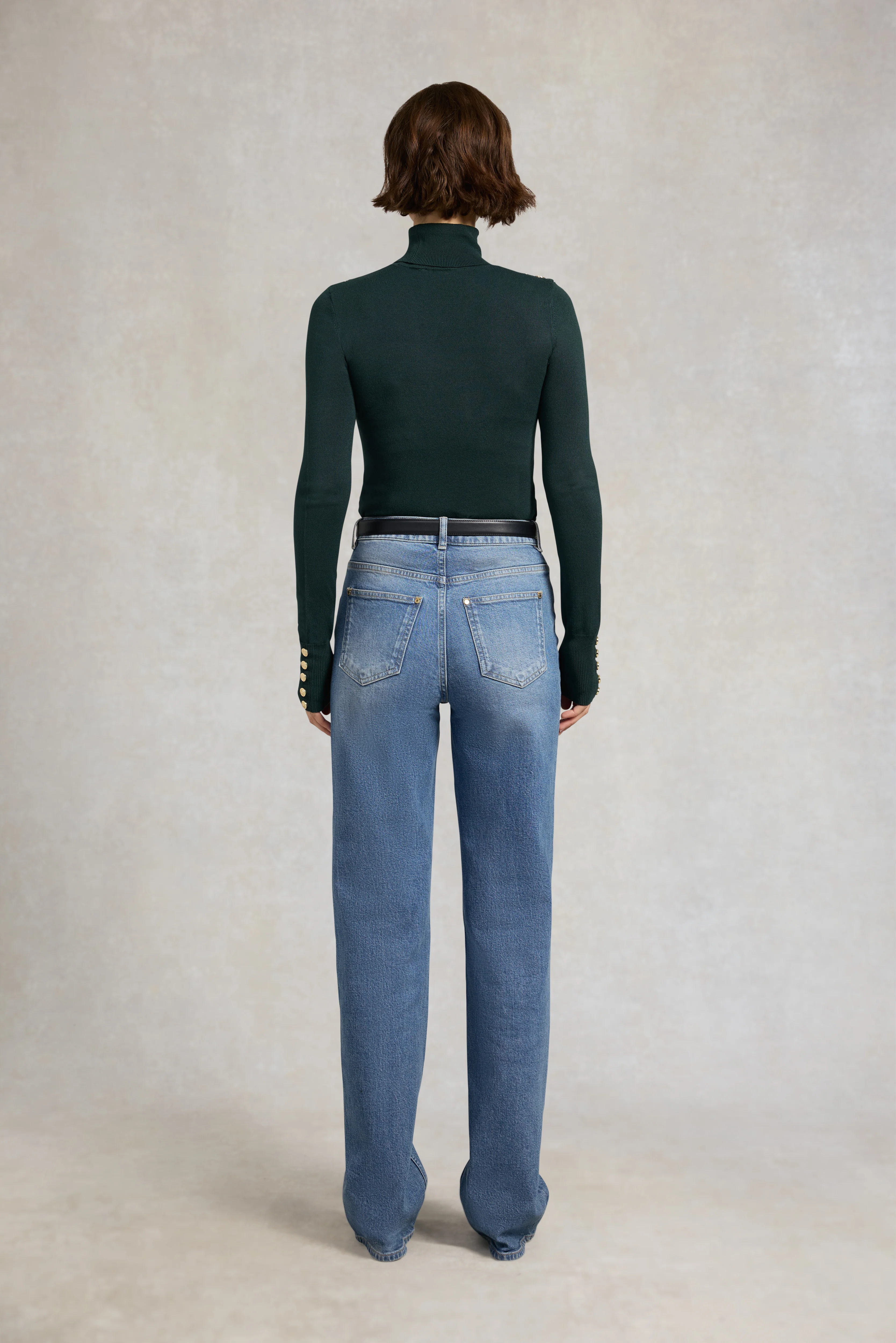 Buttoned Knit Roll Neck (Deep Emerald) - Image 5