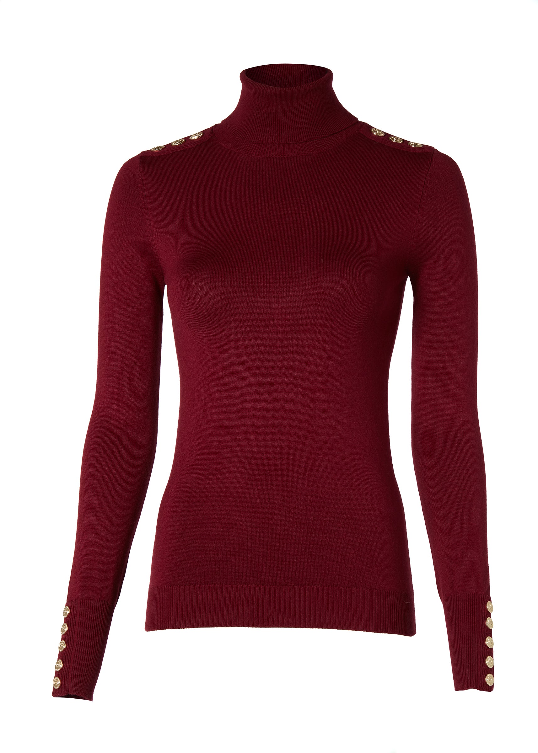 Buttoned Knit Roll Neck (Wine) - Image 7