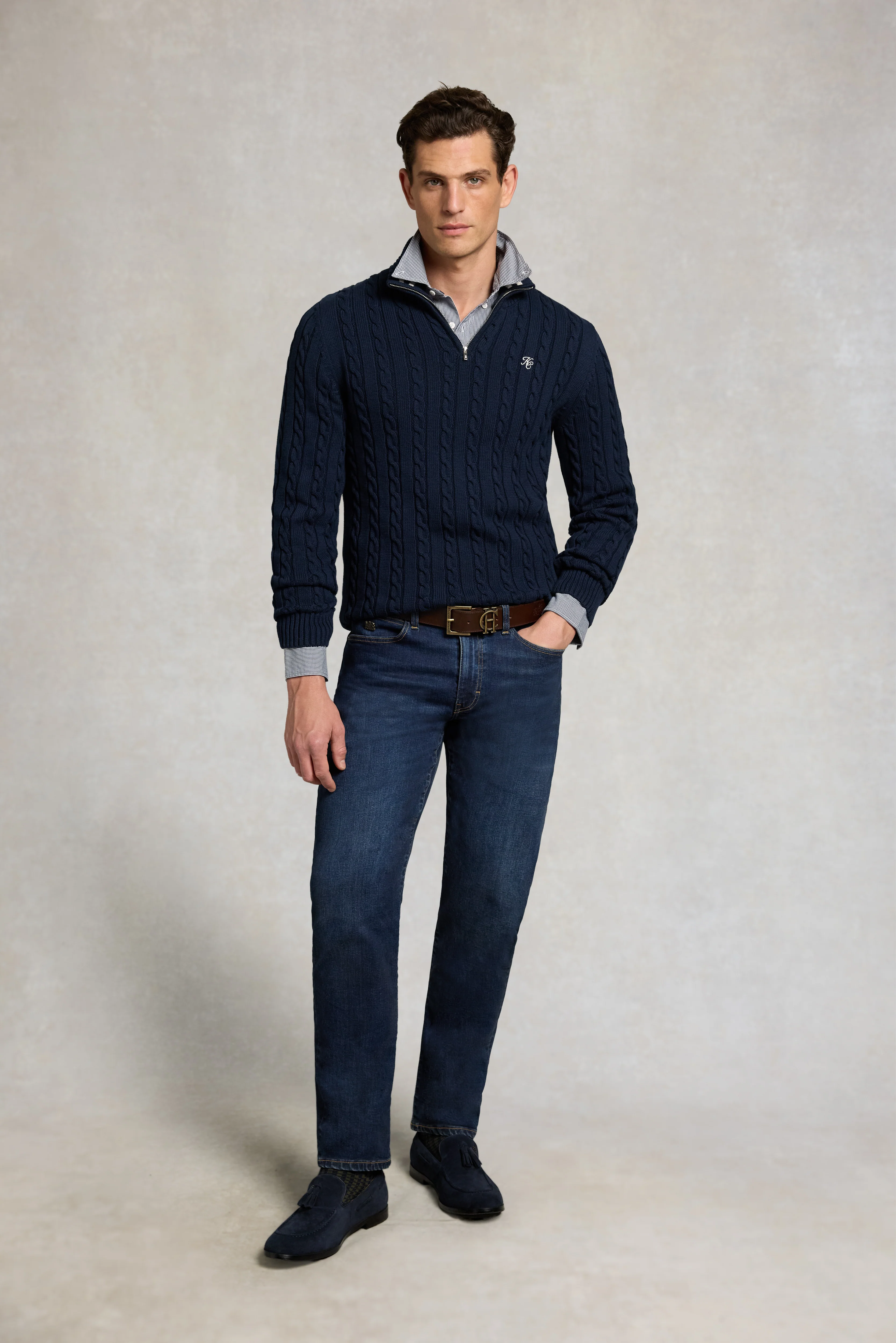 Men's Cable Quarter Zip Knit (Ink Navy) - Image 3