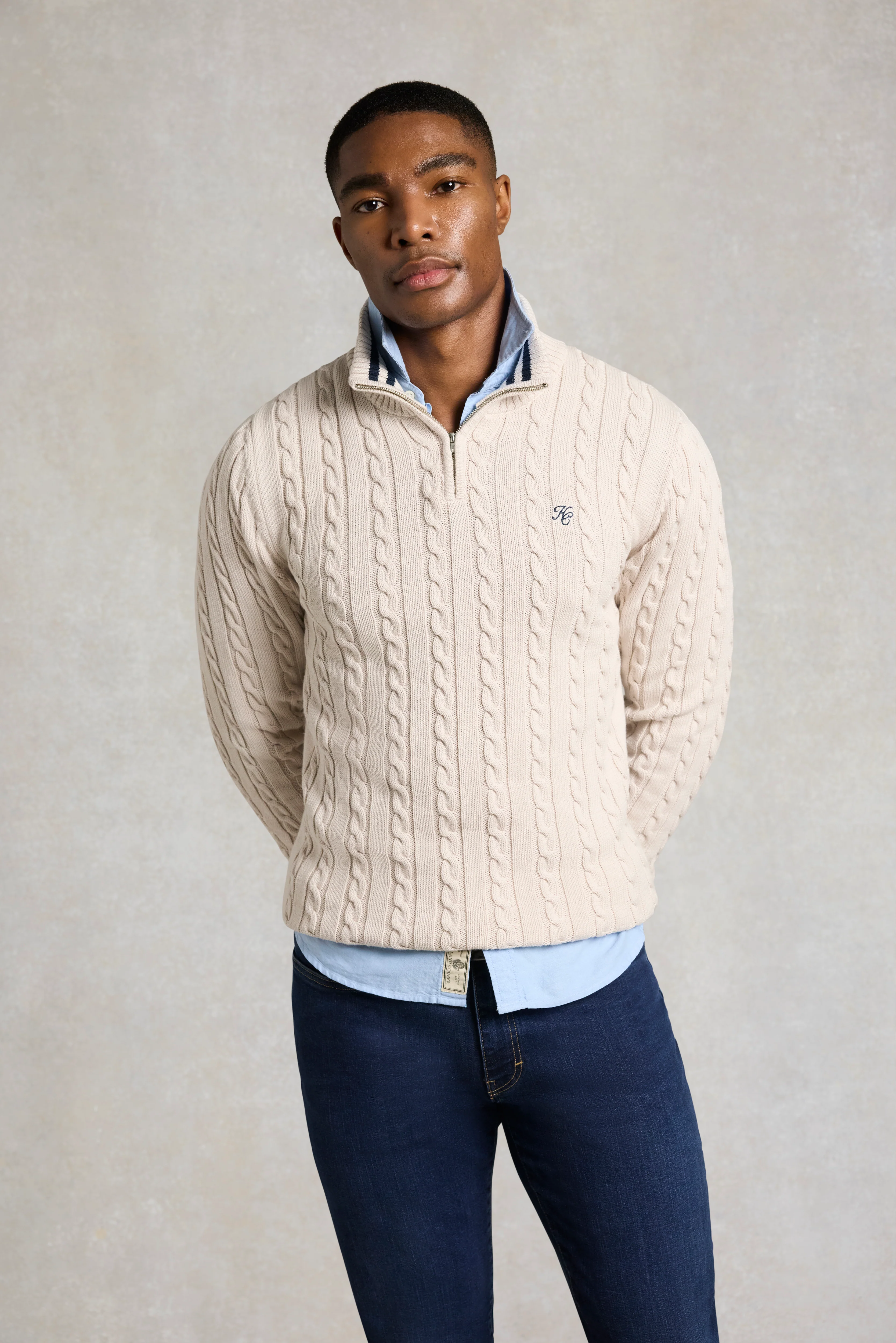 Men's Cable Quarter Zip Knit (Stone) - Image 6