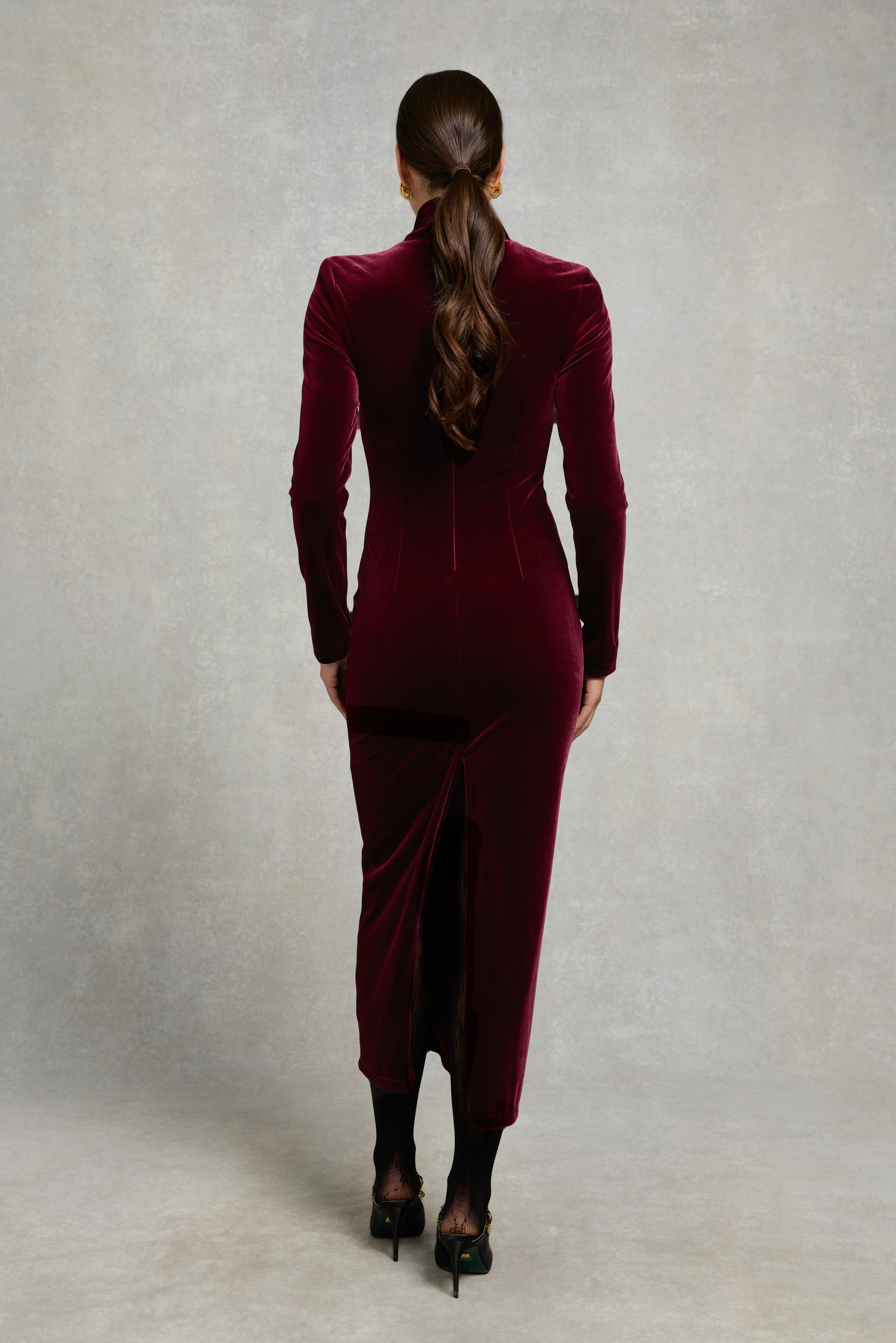 Cara Velvet Maxi Dress (Burgundy) - Image 6