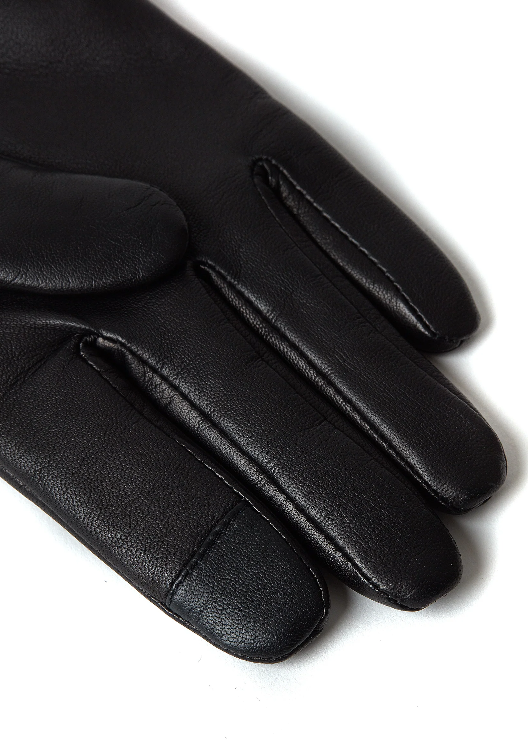 Cashmere Lined Faux Trim Leather Gloves (Black) - Image 5