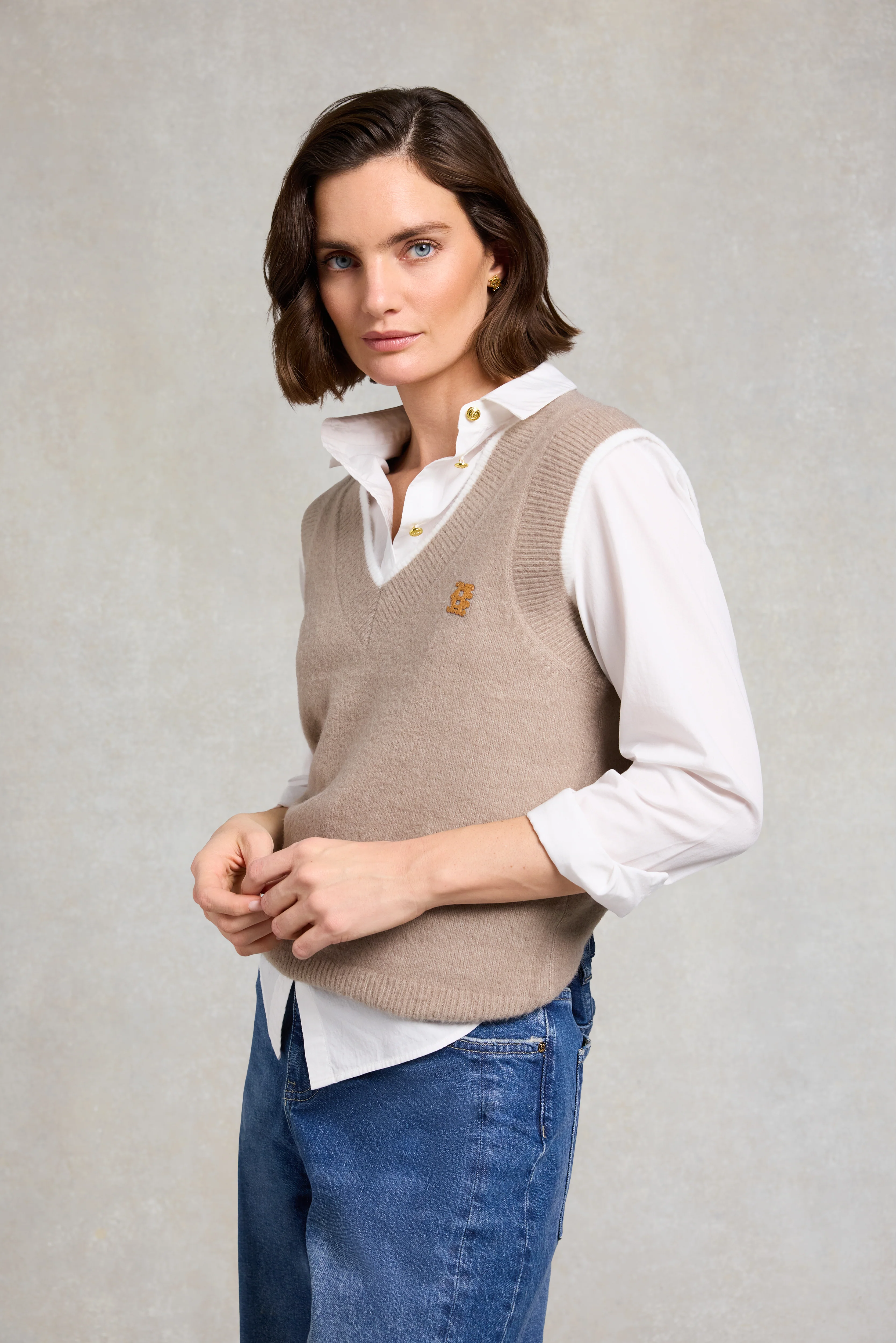 Cecilia Knitted V-Neck Tank (Porcini) - Image 2