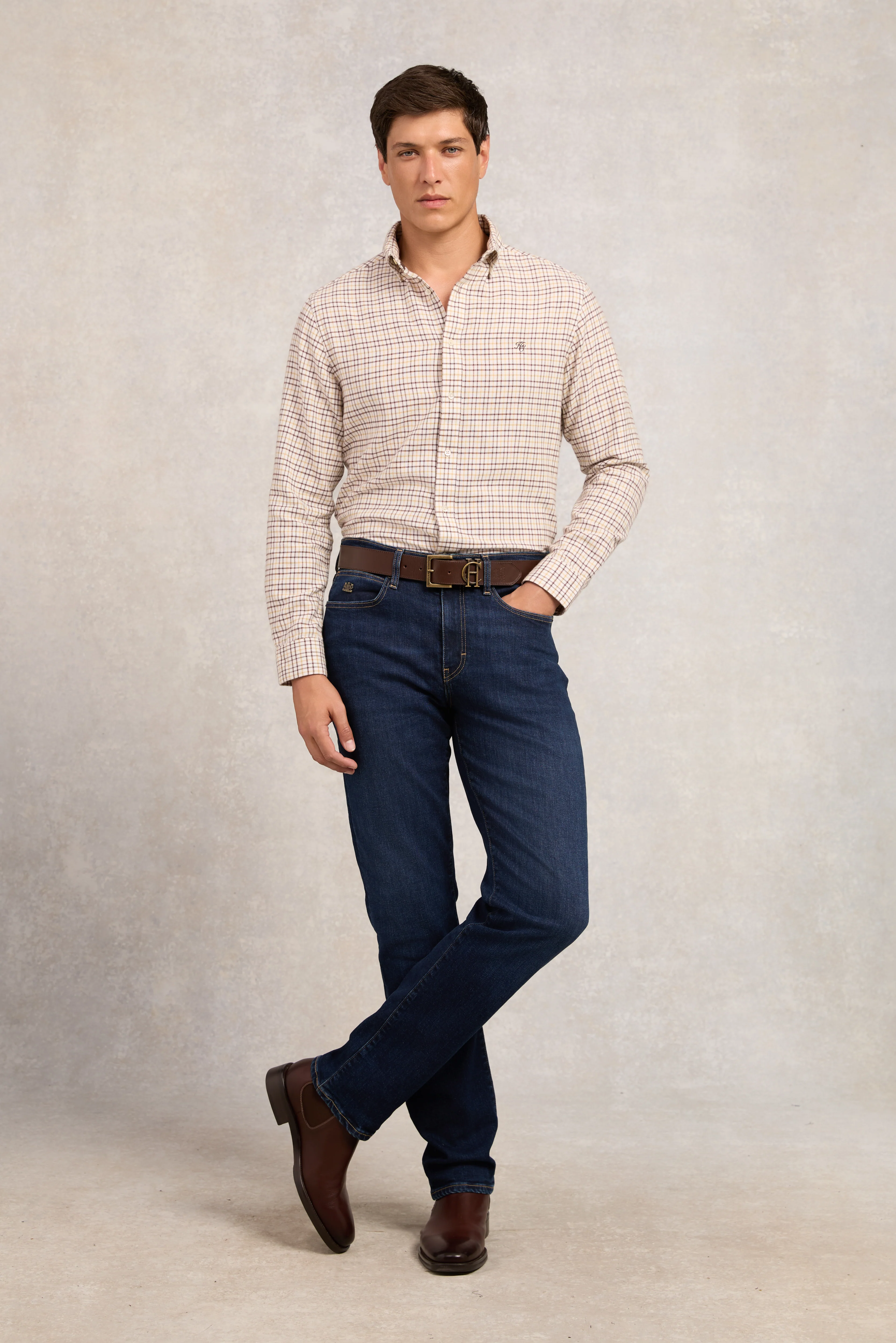 Classic Button Down Shirt (Brushed Cheltenham Camel Check) - Image 3