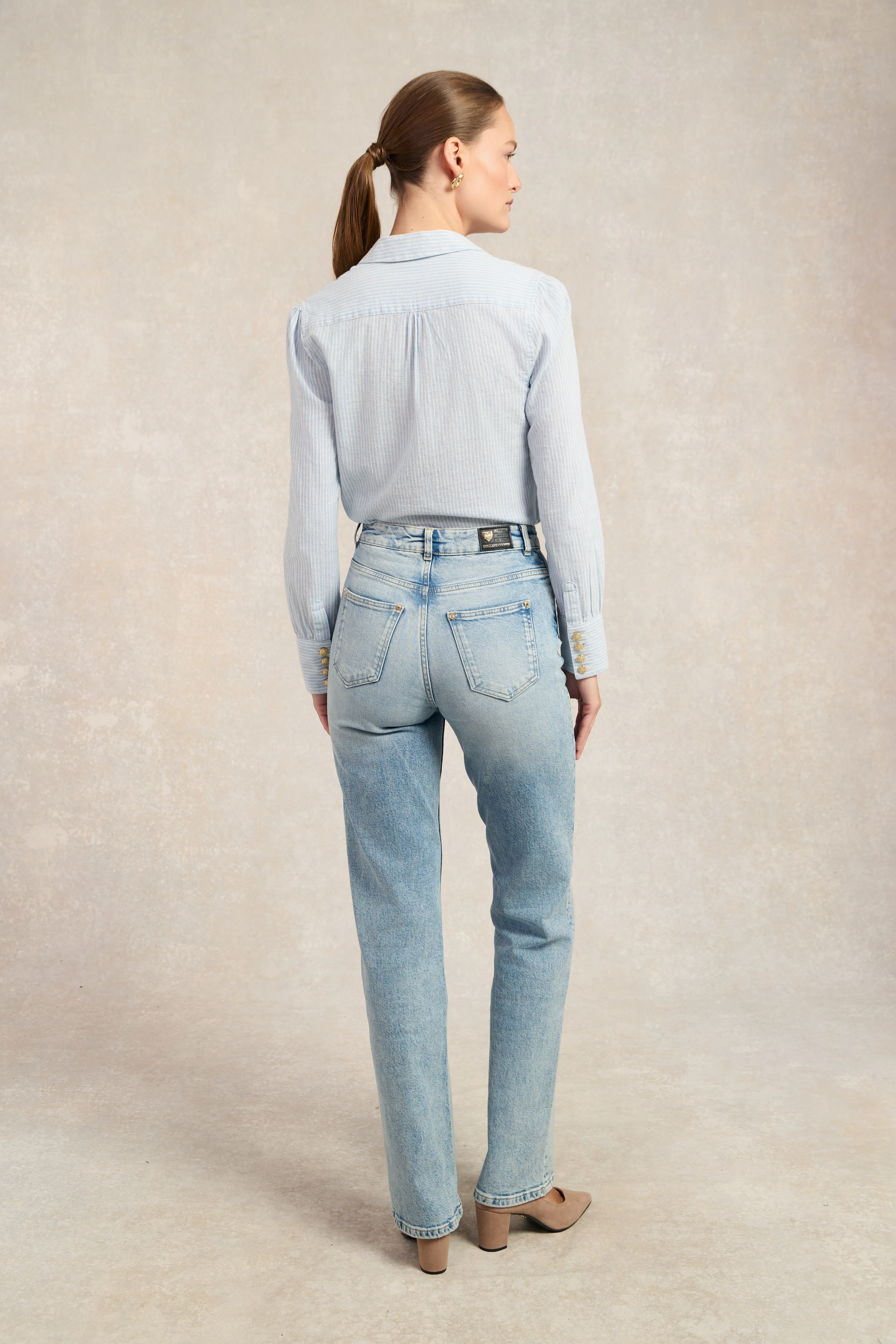 Classic V-Neck Blouse (Azure Stripe) - Image 6