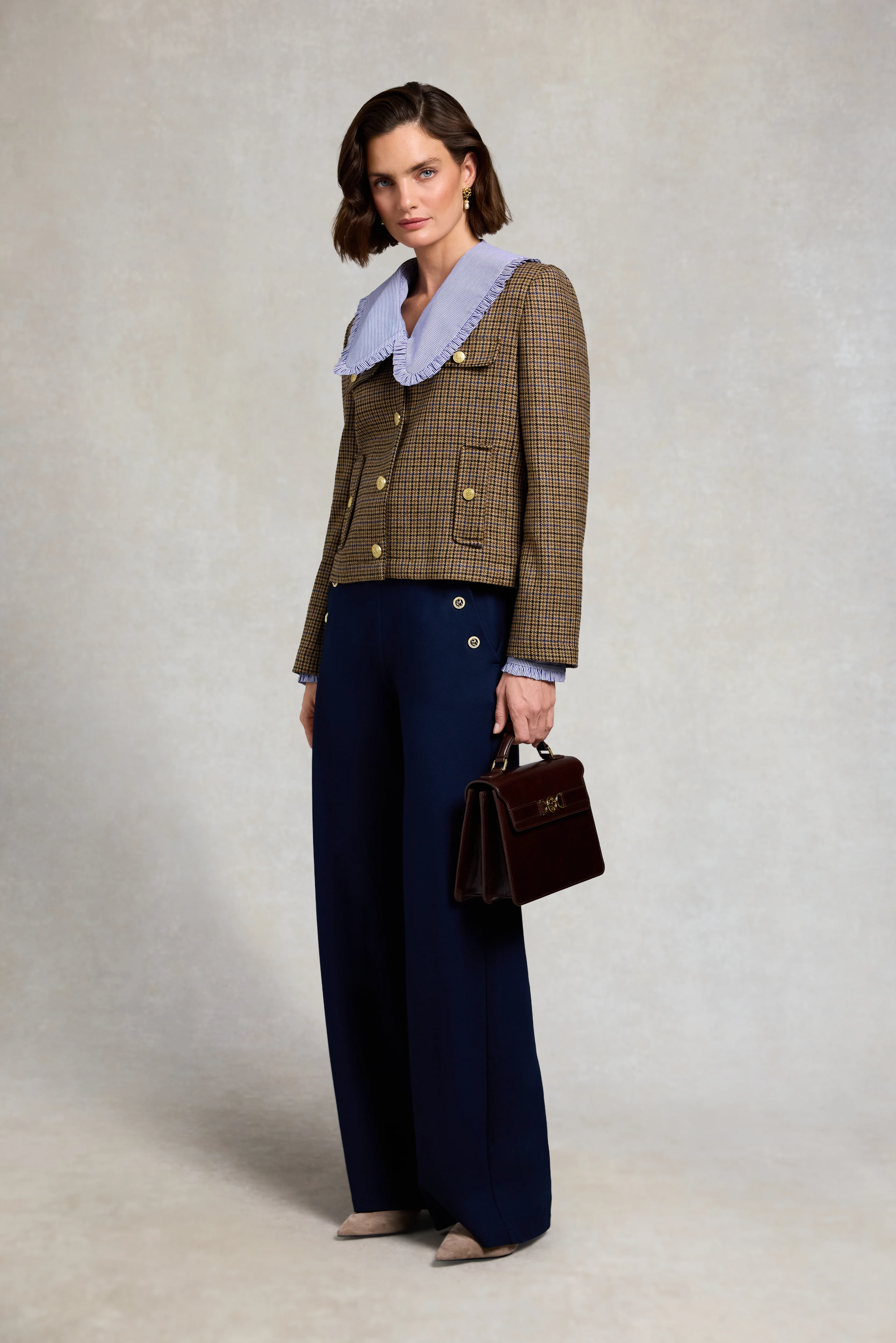 Clementine Ruffle Collar Shirt (Yacht Blue Stripe) - Image 4