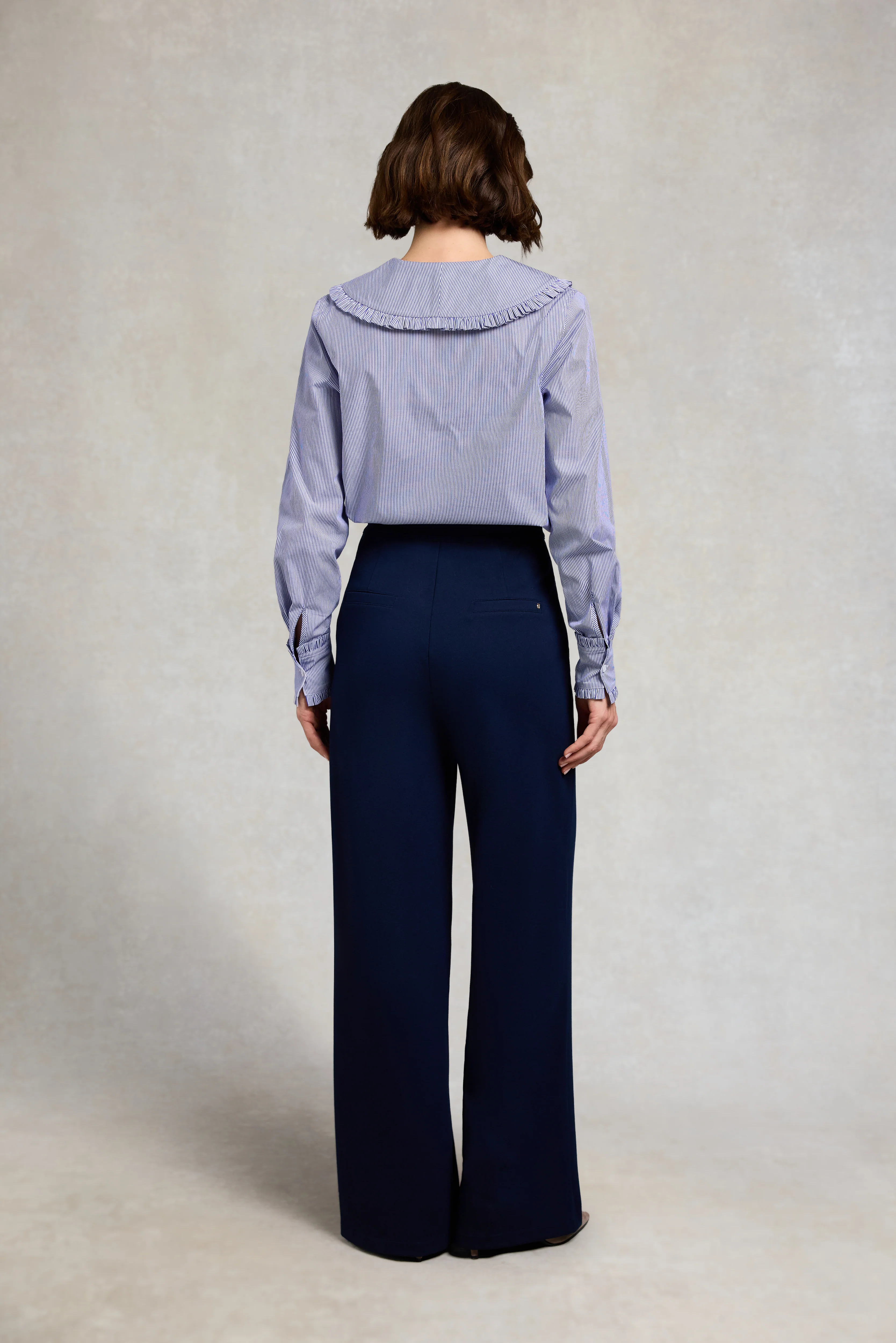 Clementine Ruffle Collar Shirt (Yacht Blue Stripe) - Image 6
