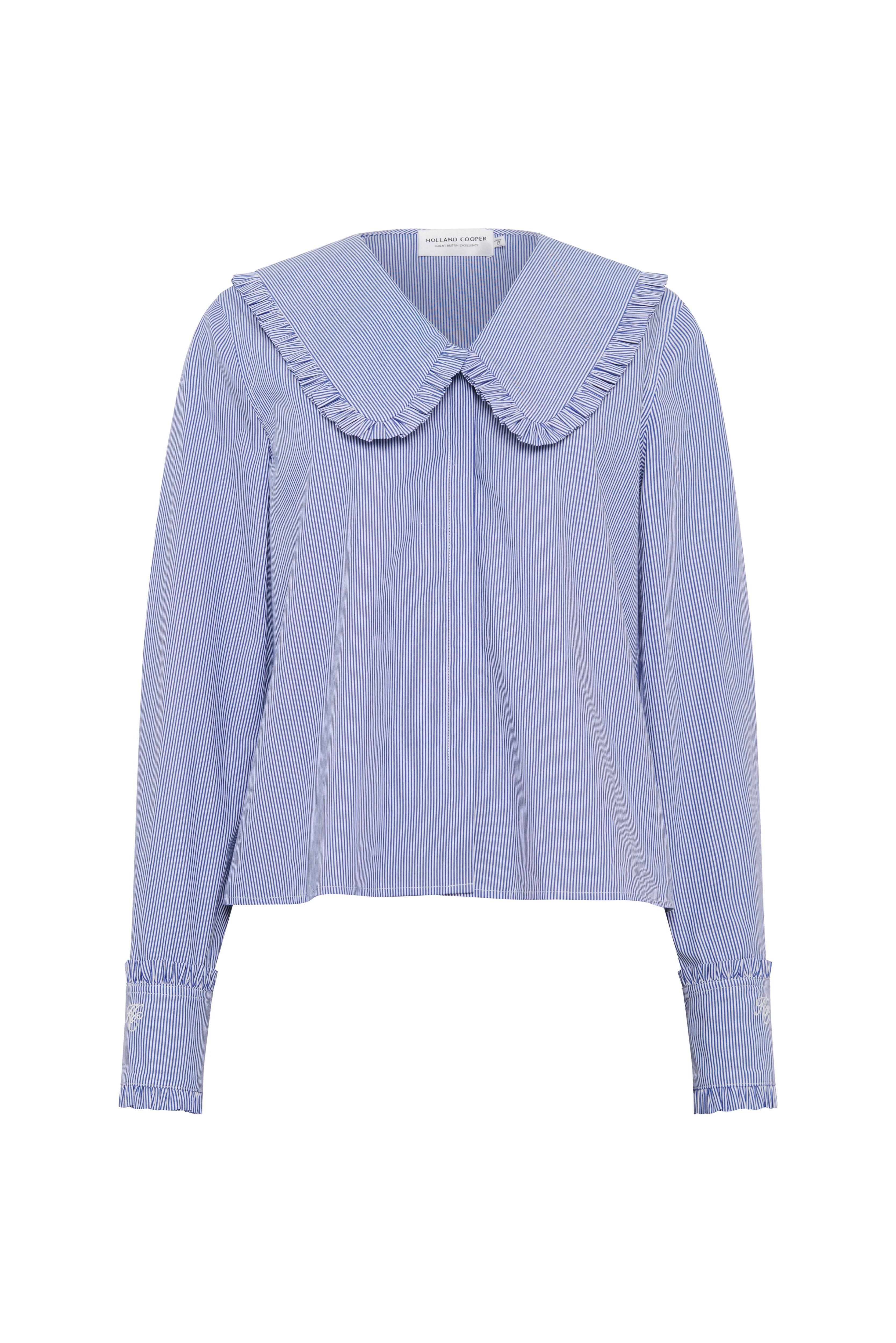 Clementine Ruffle Collar Shirt (Yacht Blue Stripe) - Image 7