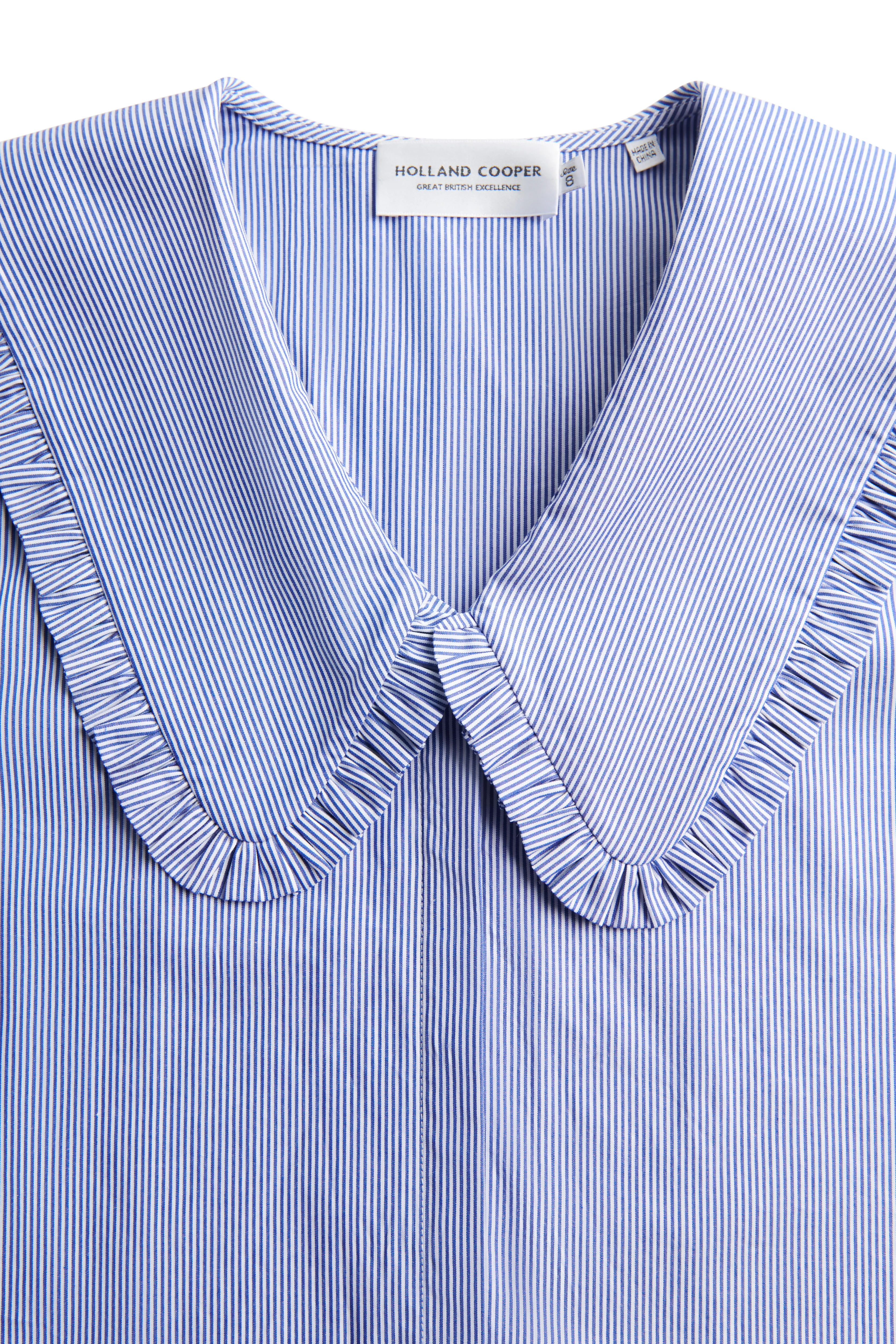 Clementine Ruffle Collar Shirt (Yacht Blue Stripe) - Image 8