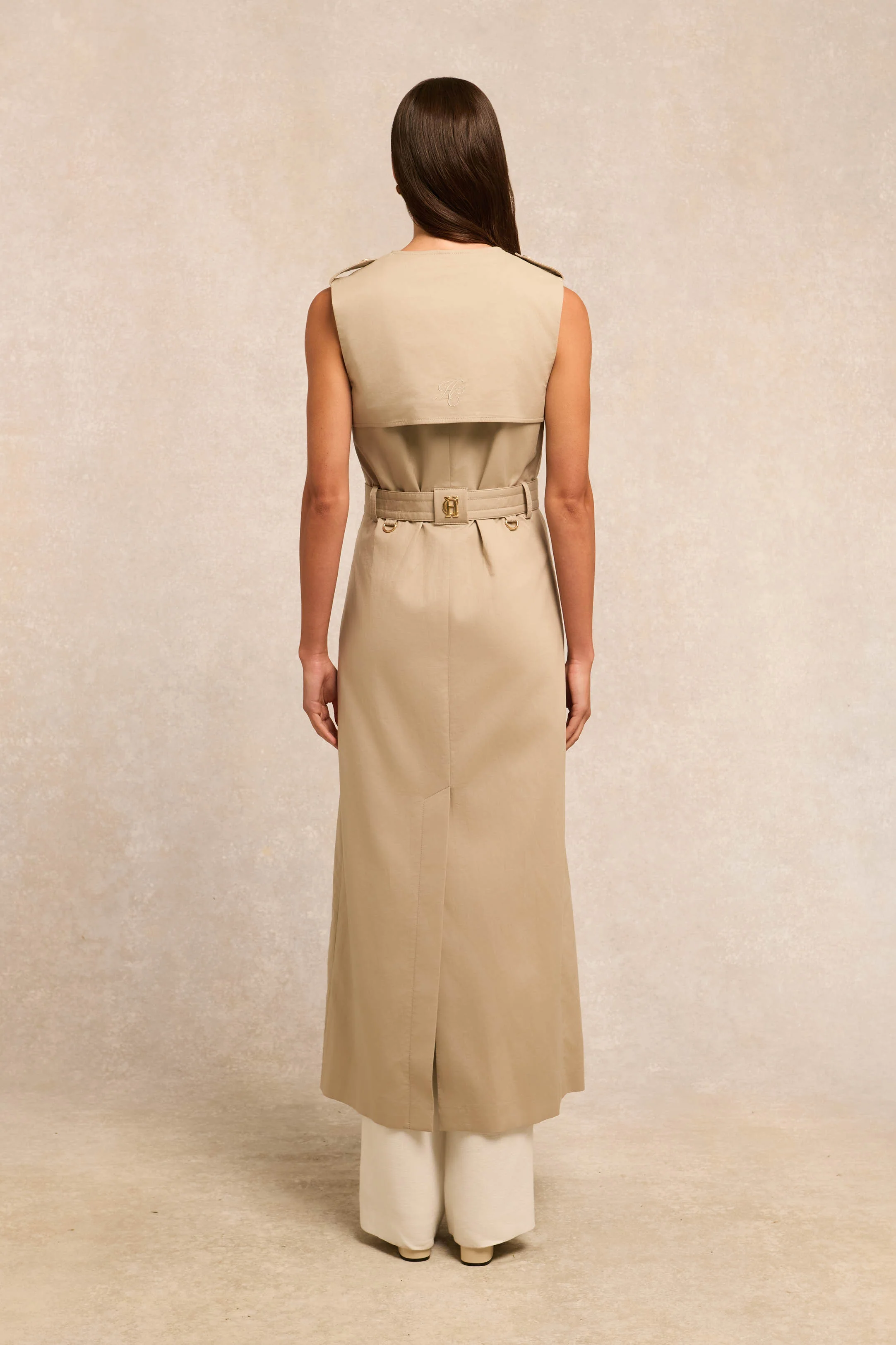 Collarless Trench Gilet (French Grey) - Image 5