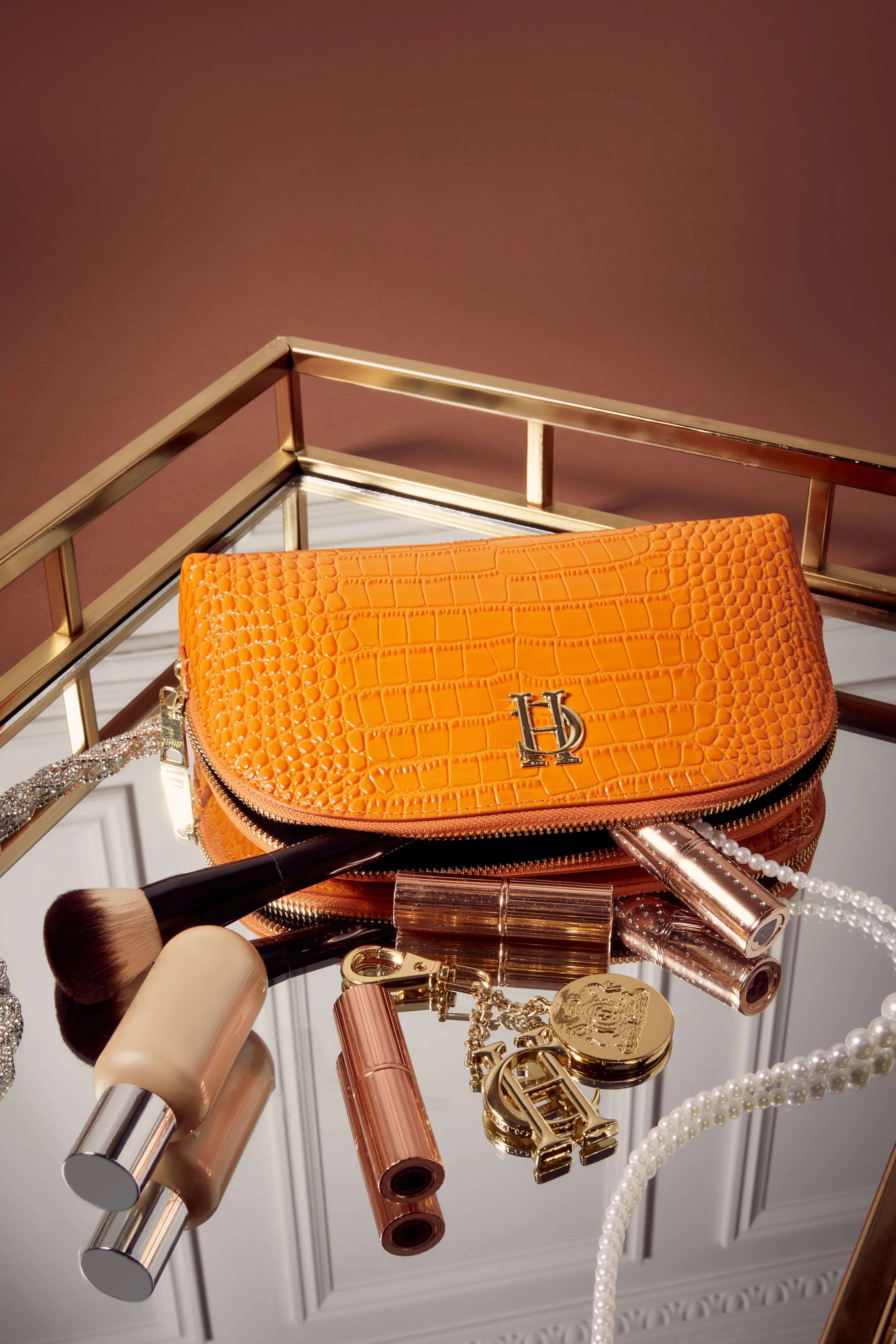 Chelsea Makeup Bag (Orange Croc) - Image 2