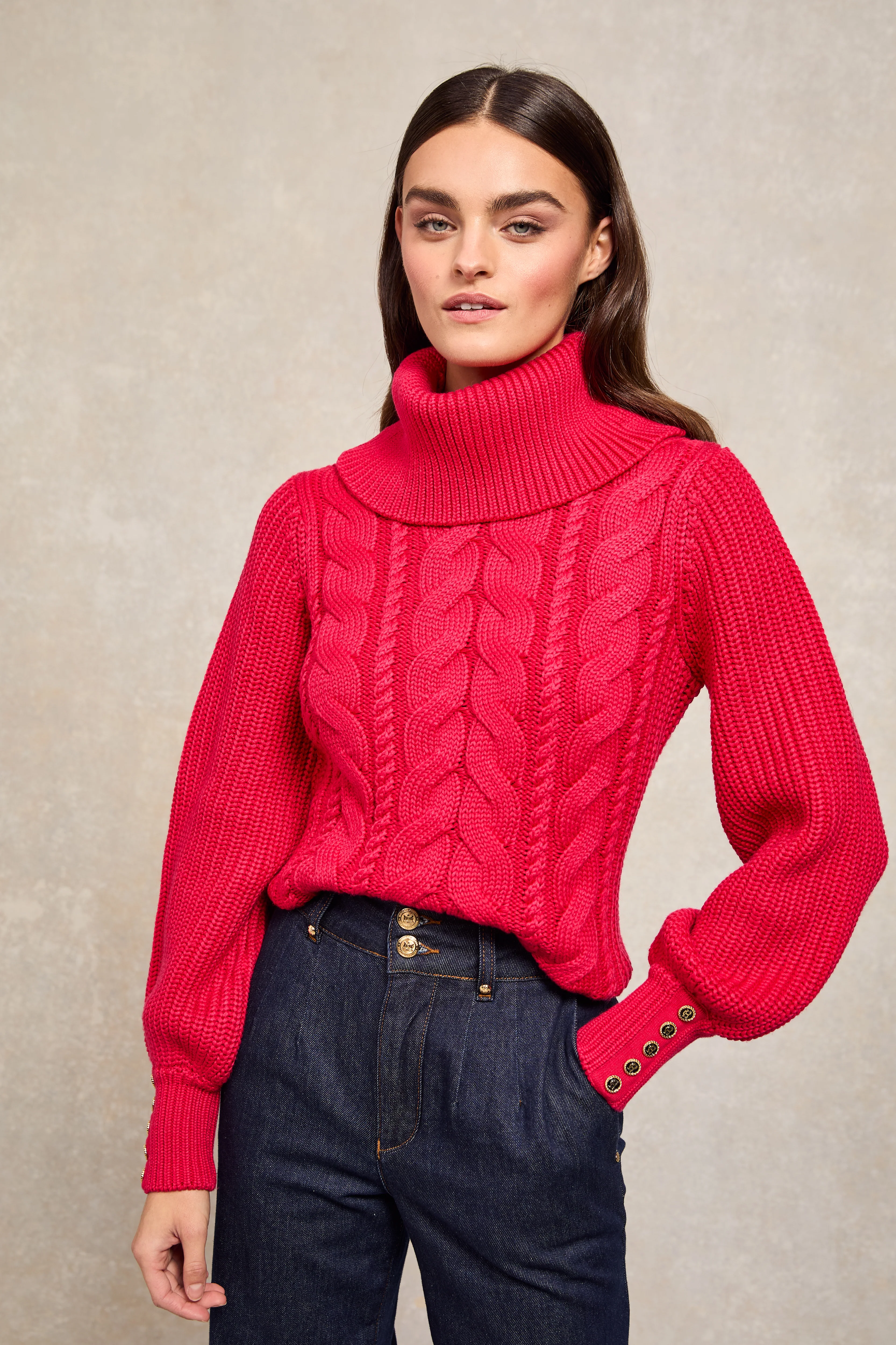 Corded Roll Neck Knit (Raspberry) - Image 6