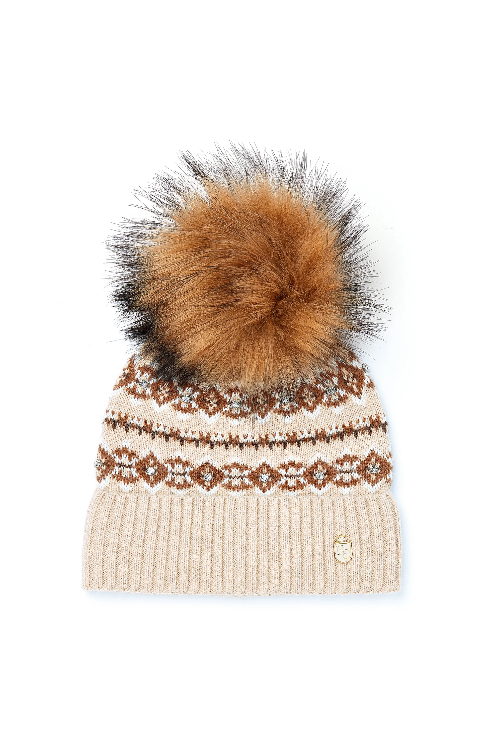Jennifer Fairisle Bobble Hat & Scarf Set (Light Camel) - Image 2